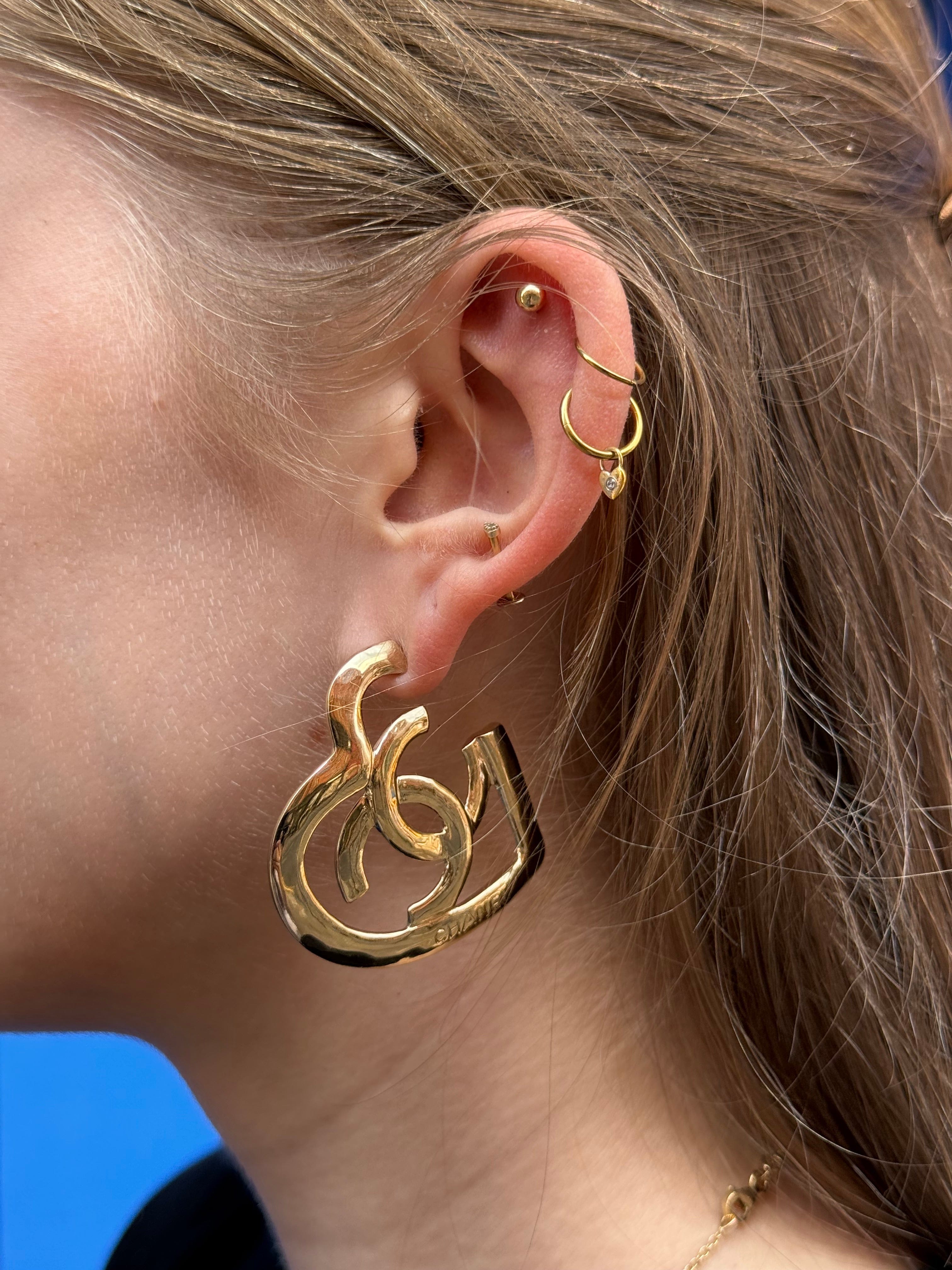 Chanel Gold CC Heart Coco In Love Hoop Earrings