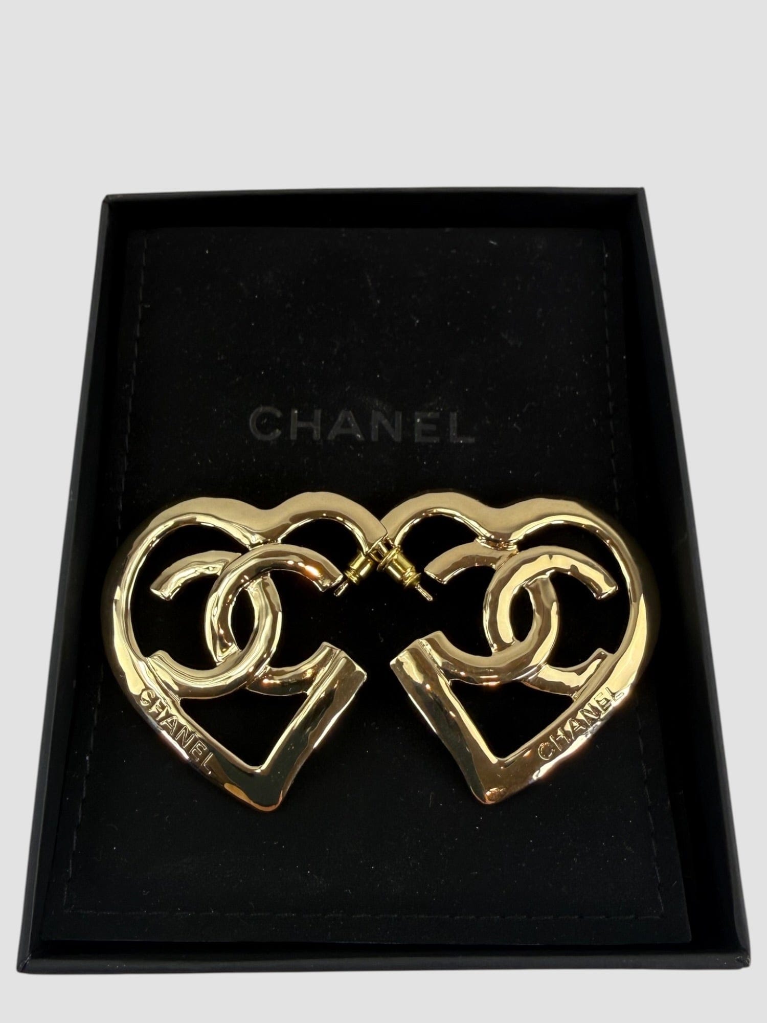 Chanel Gold CC Heart Coco In Love Hoop Earrings