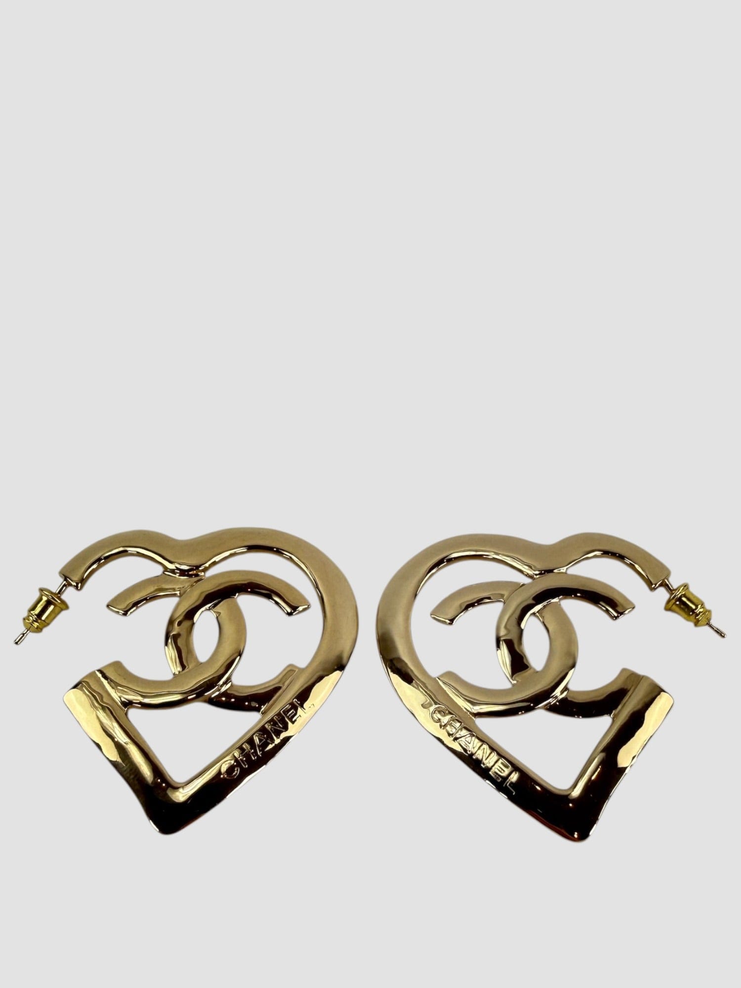 Chanel Gold CC Heart Coco In Love Hoop Earrings