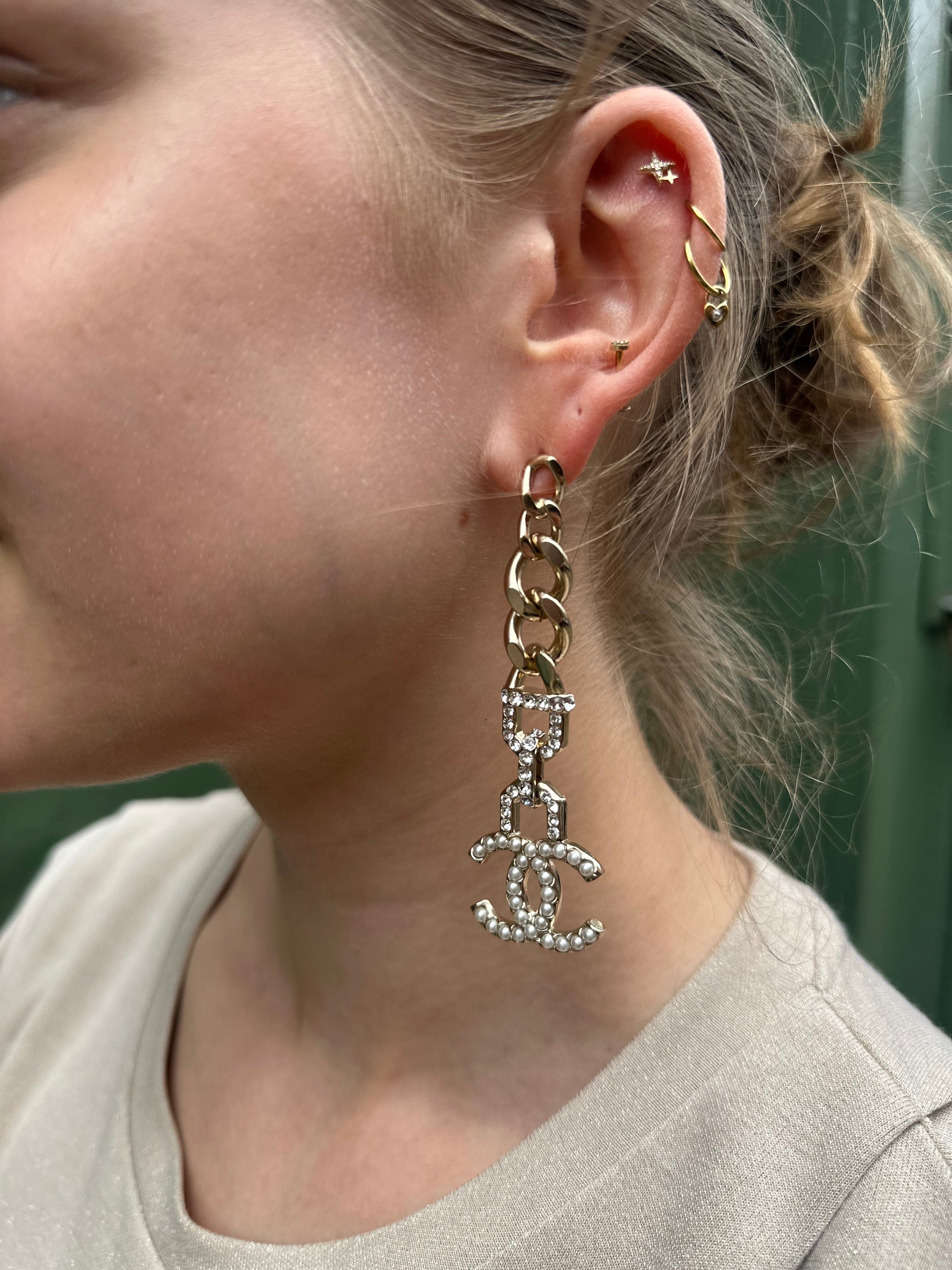 Chanel Champagne Goldtone CC Drop Earrings