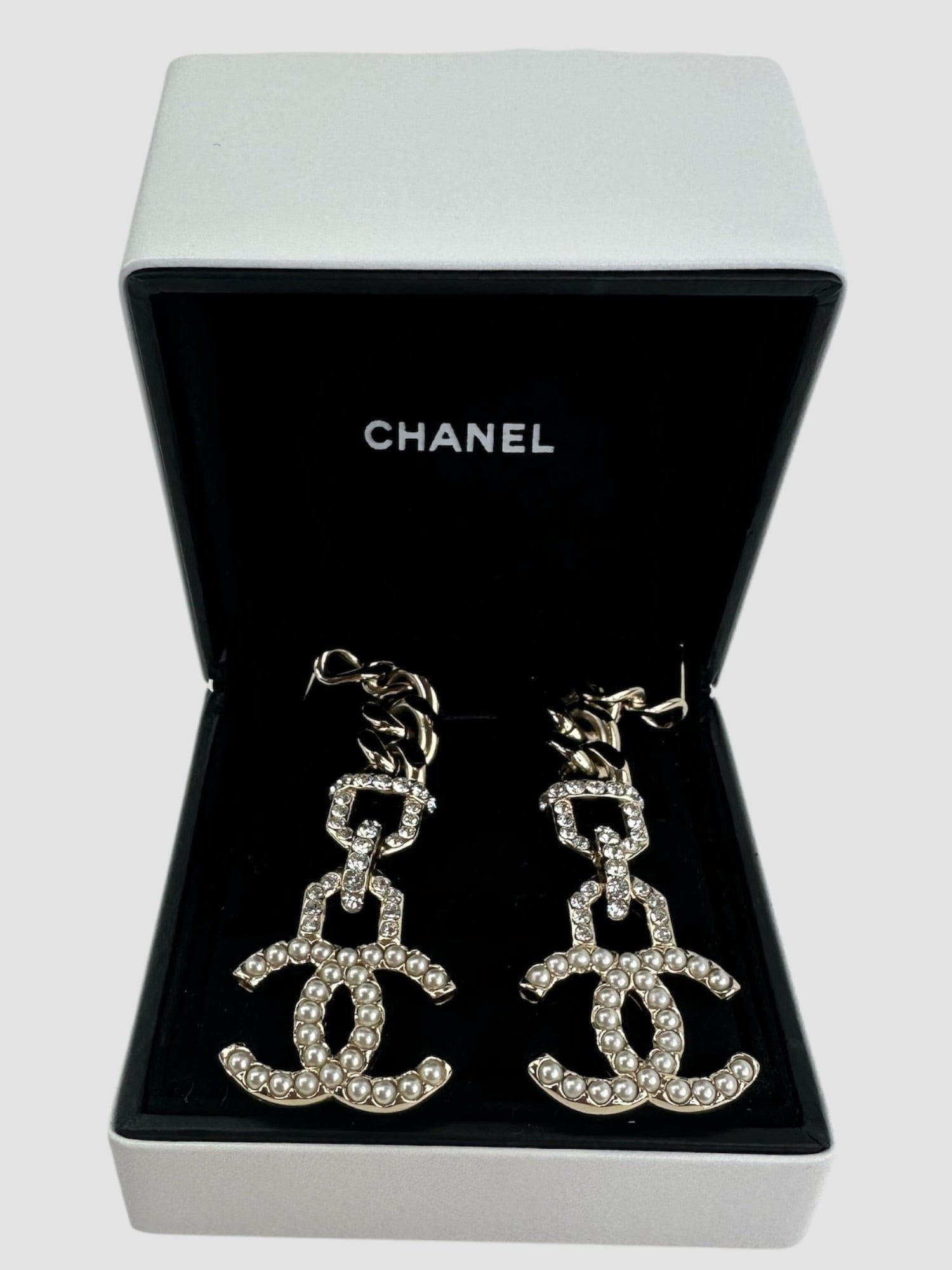 Chanel Champagne Goldtone CC Drop Earrings