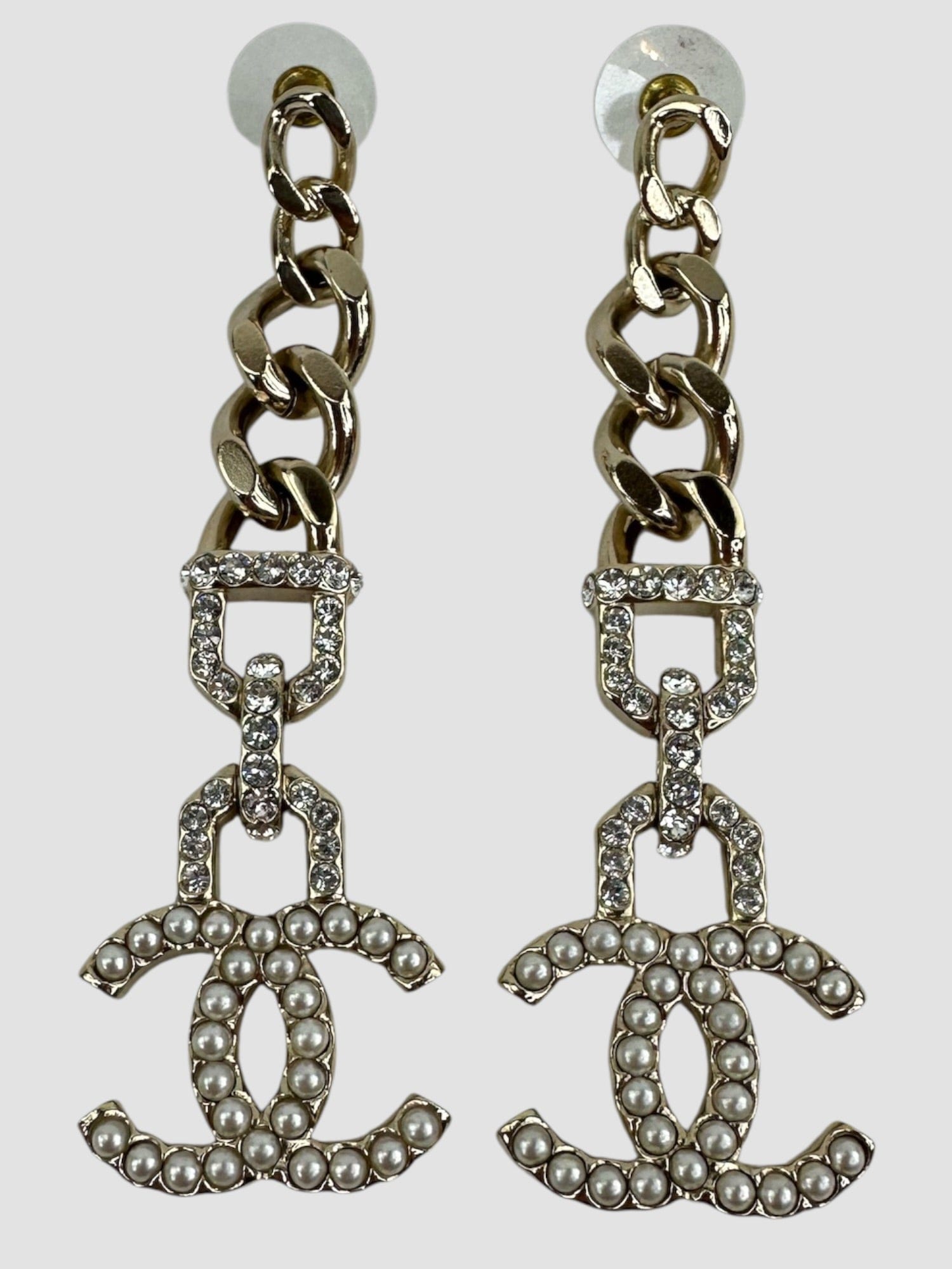 Chanel Champagne Goldtone CC Drop Earrings