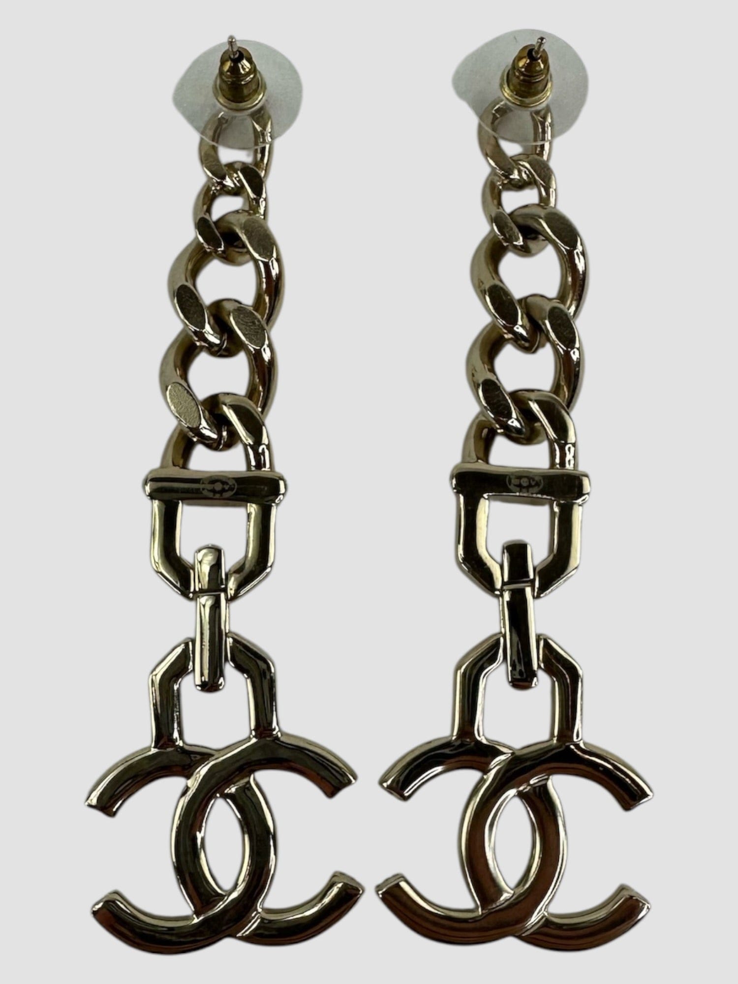 Chanel Champagne Goldtone CC Drop Earrings