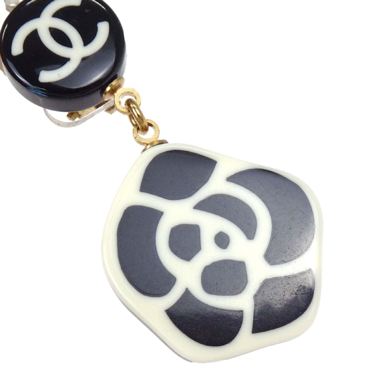 Chanel Dangle Camellia Clip - On Earrings Black Acrylic 03P
