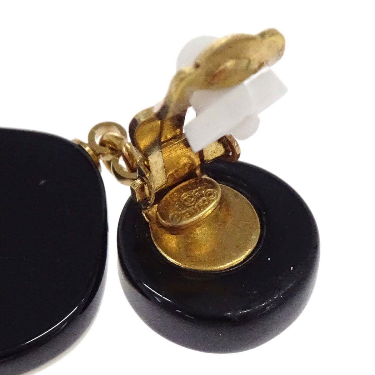 Chanel Dangle Camellia Clip - On Earrings Black Acrylic 03P