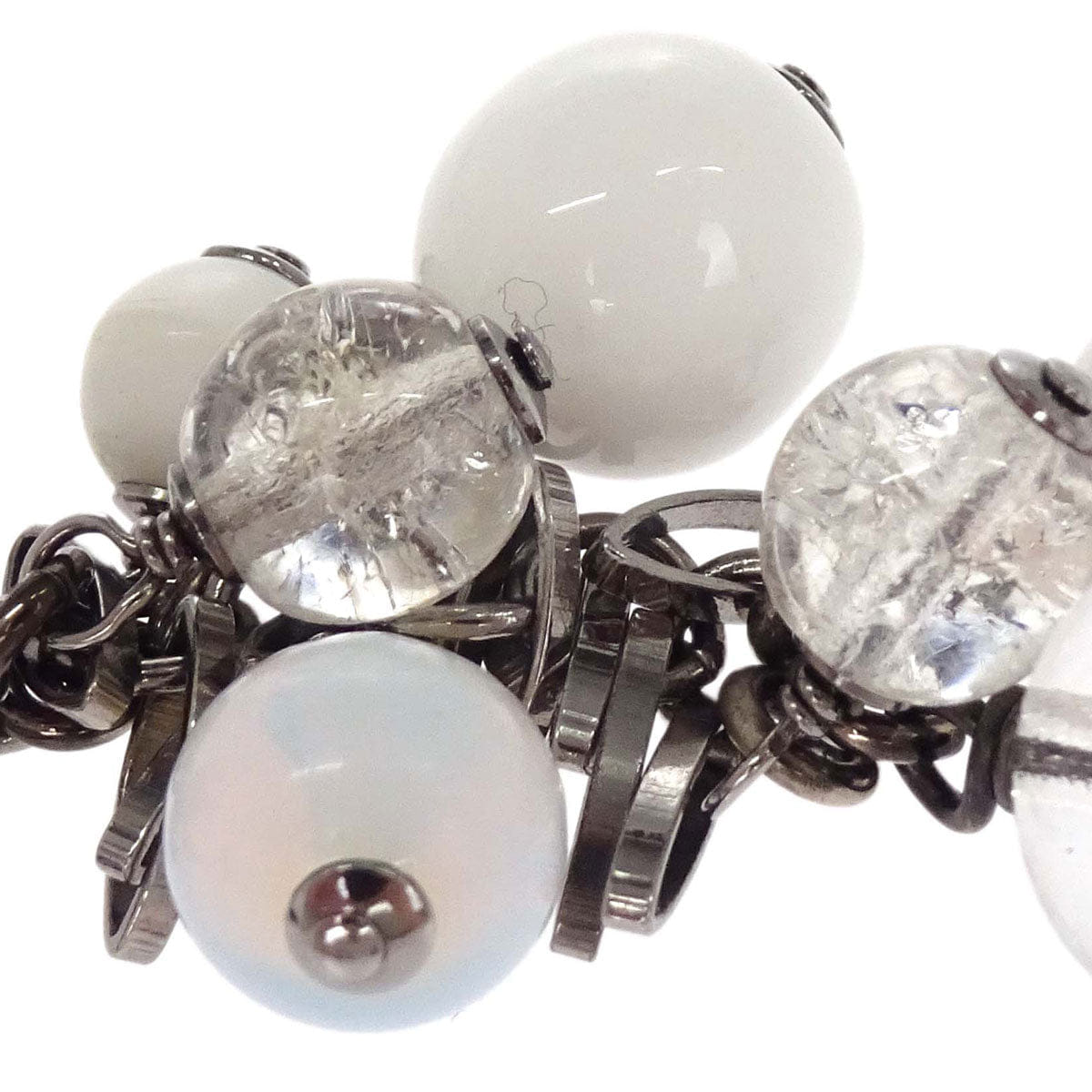Chanel CC Dangle Acrylic Pierced Earrings Silver 07A