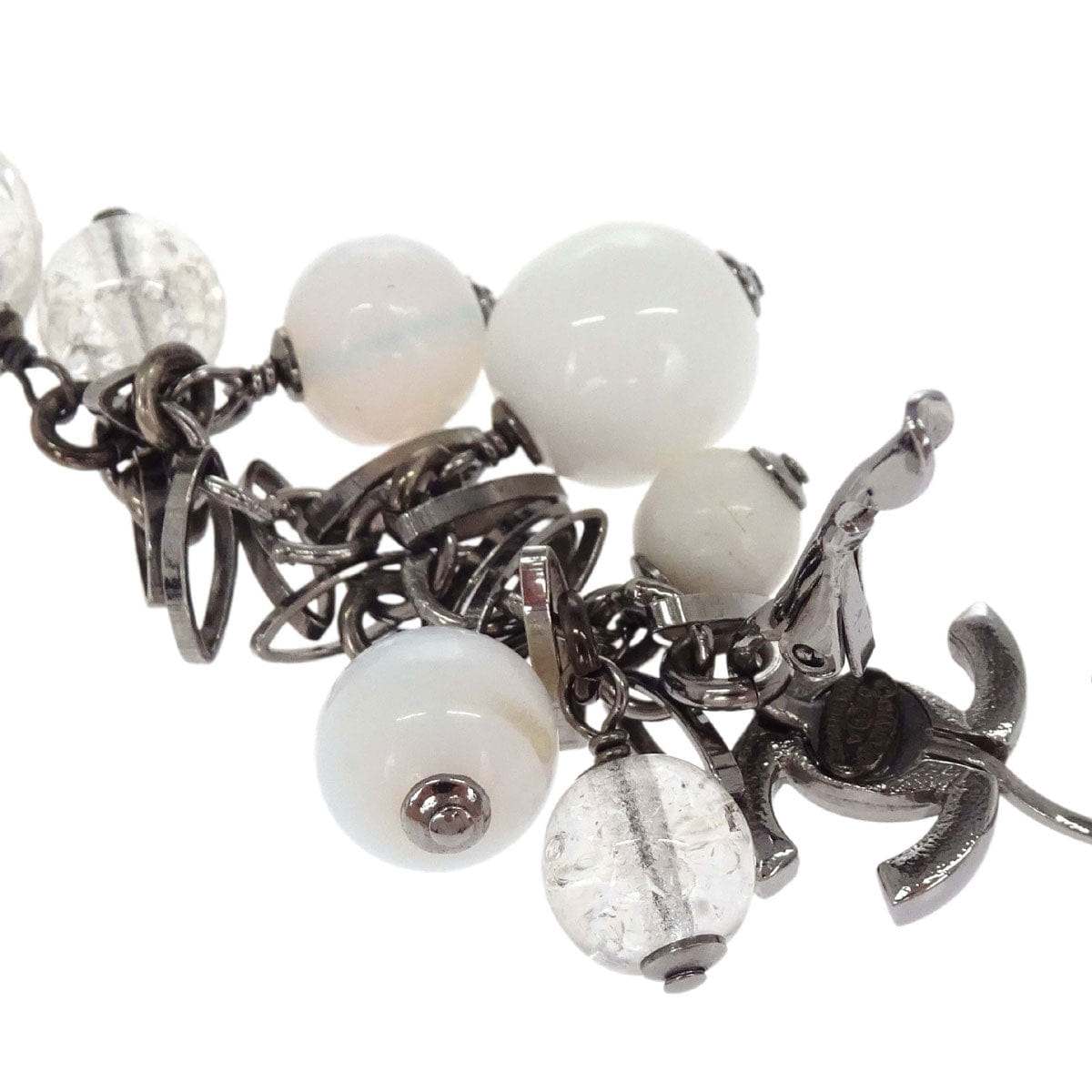Chanel CC Dangle Acrylic Pierced Earrings Silver 07A