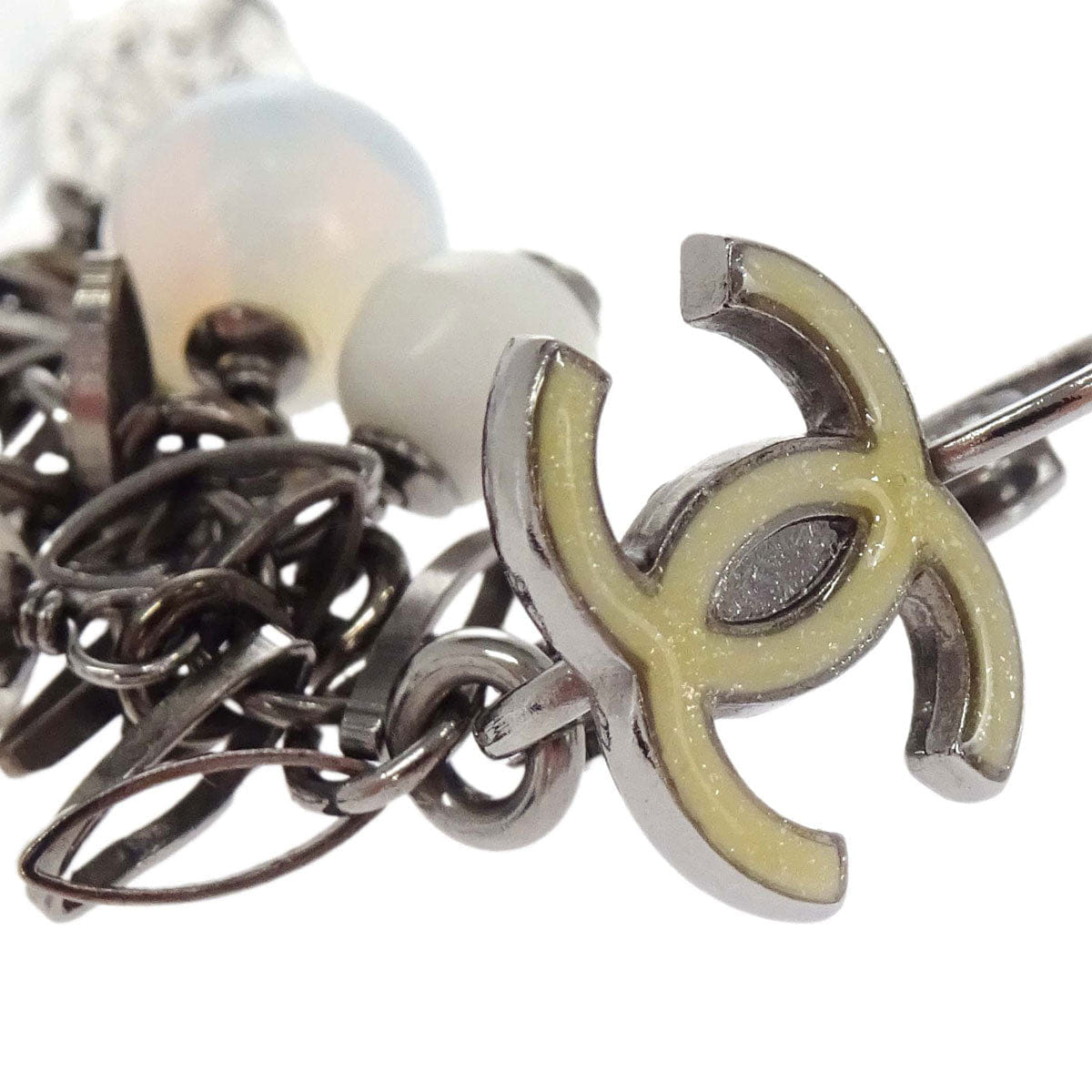 Chanel CC Dangle Acrylic Pierced Earrings Silver 07A