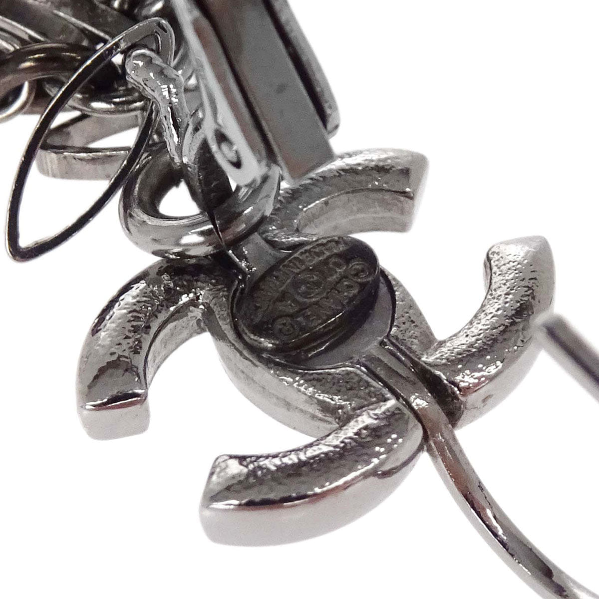 Chanel CC Dangle Acrylic Pierced Earrings Silver 07A