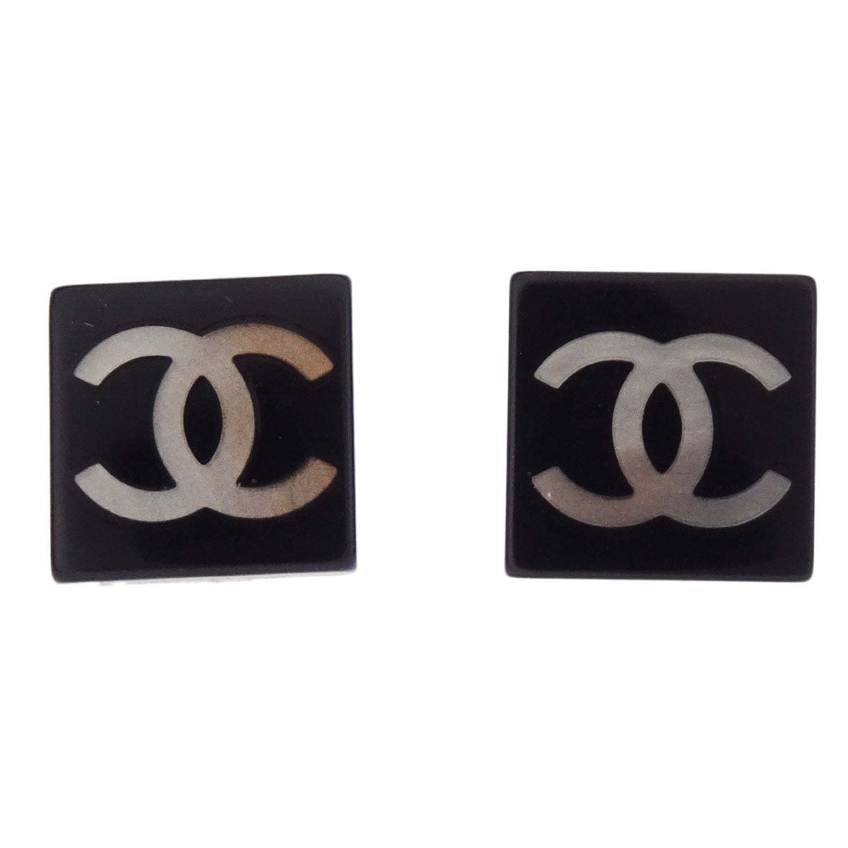 Chanel Square Clip - On Earrings Black Acrylic 03A