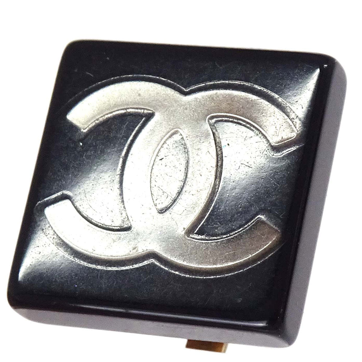 Chanel Square Clip - On Earrings Black Acrylic 03A