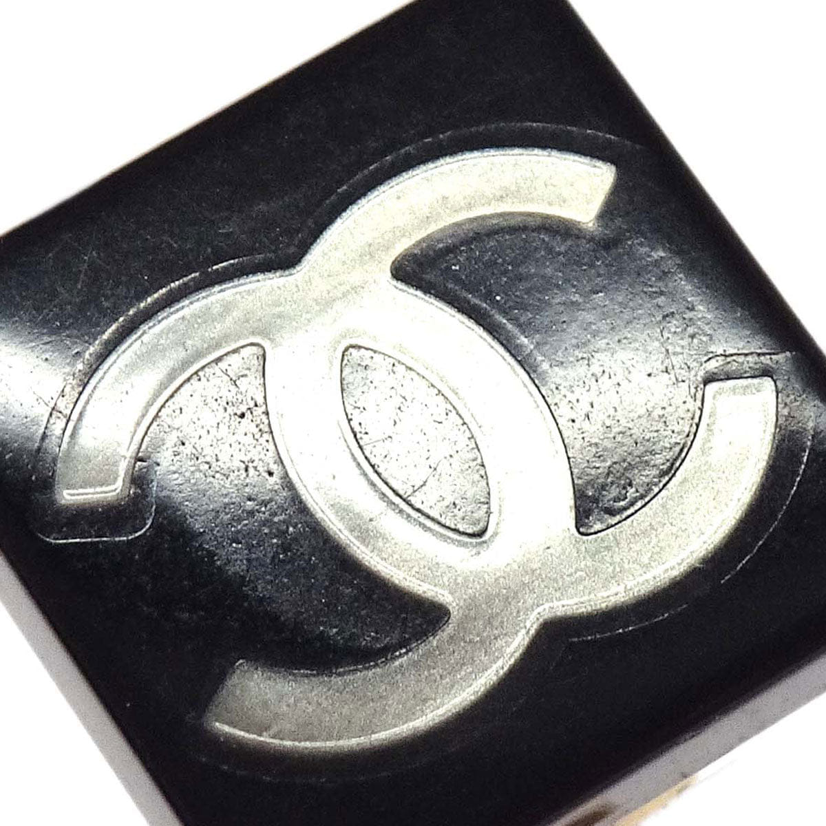 Chanel Square Clip - On Earrings Black Acrylic 03A