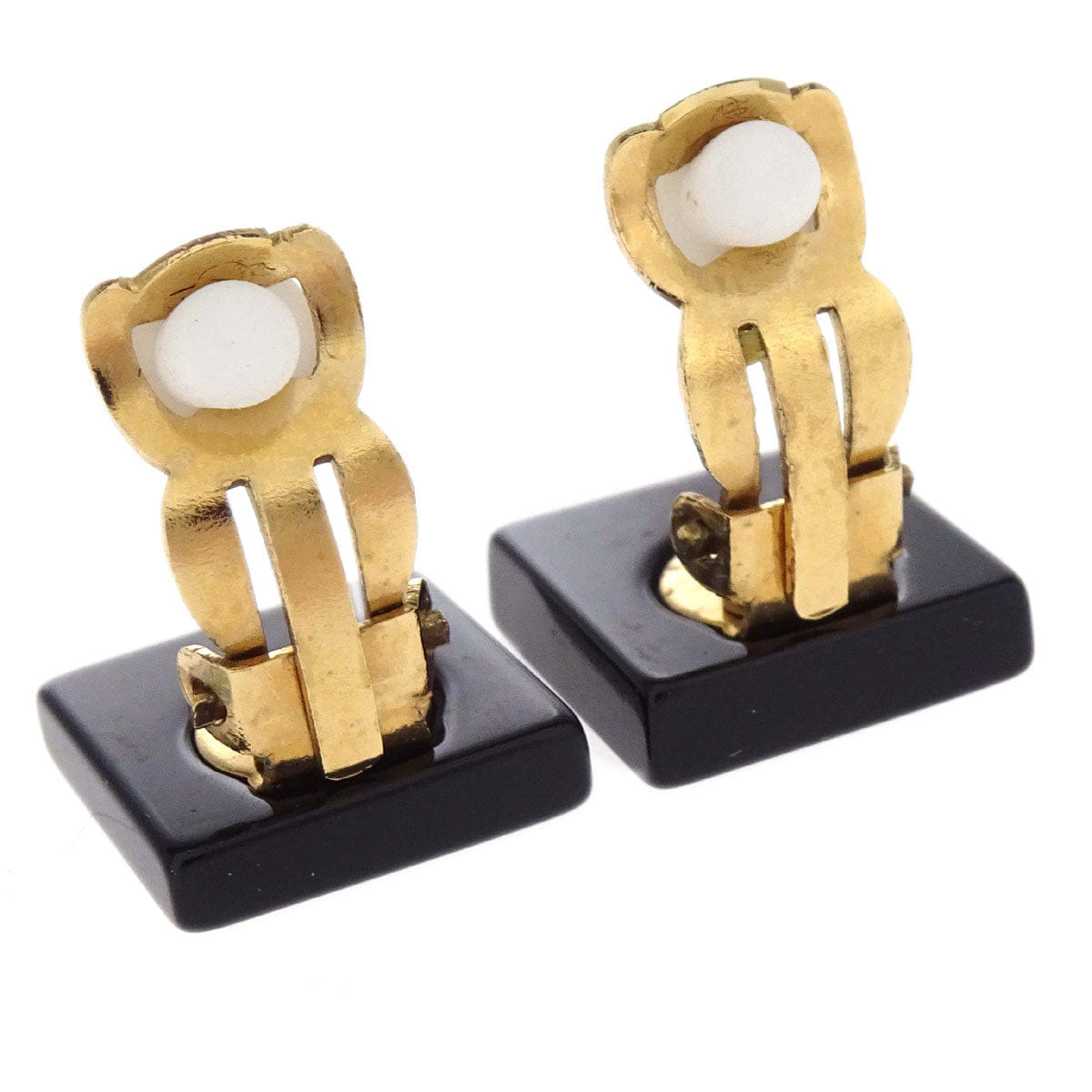 Chanel Square Clip - On Earrings Black Acrylic 03A