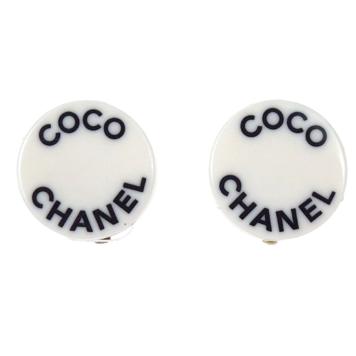 Chanel Button Clip - On Earrings Acrylic White 07P
