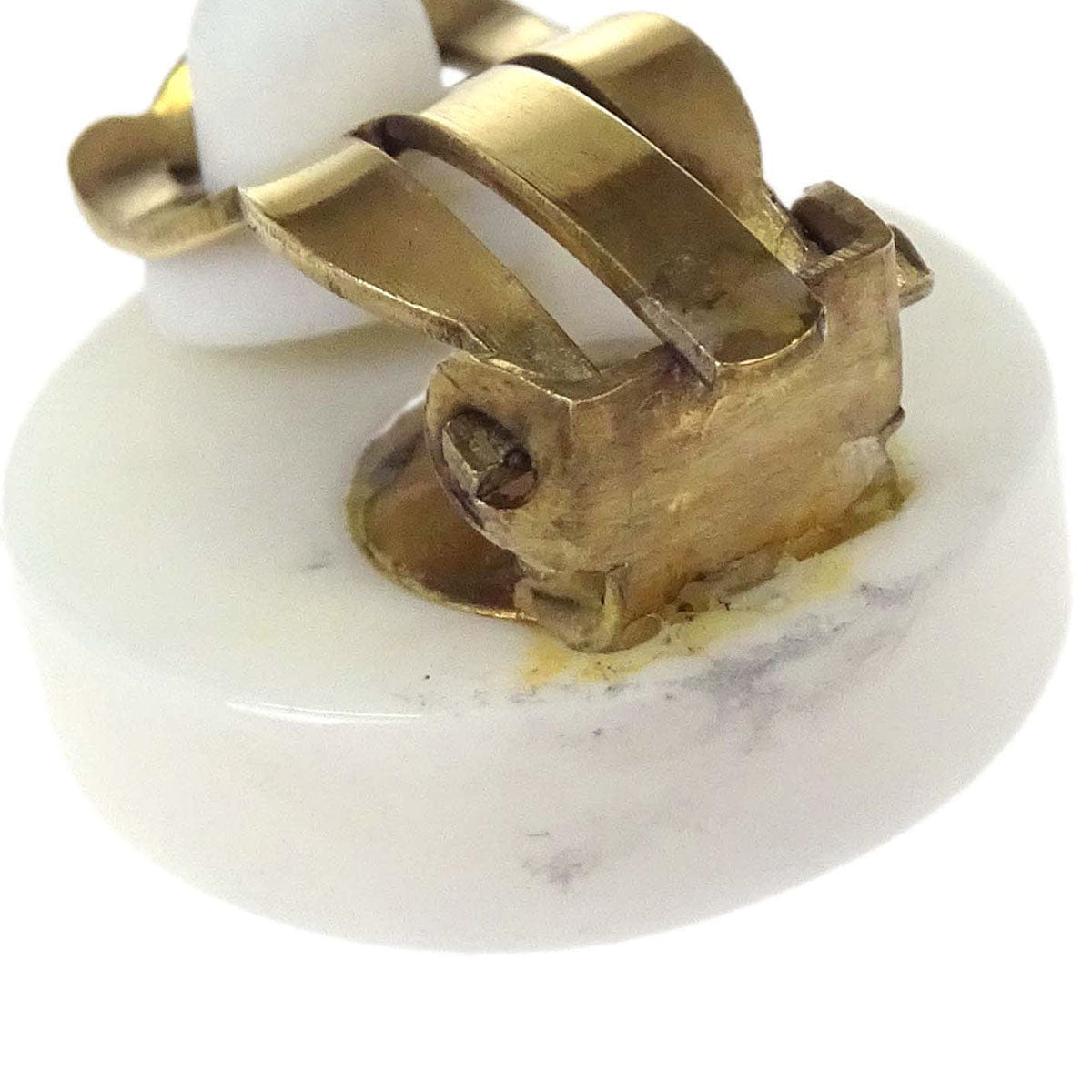 Chanel Button Clip - On Earrings Acrylic White 07P