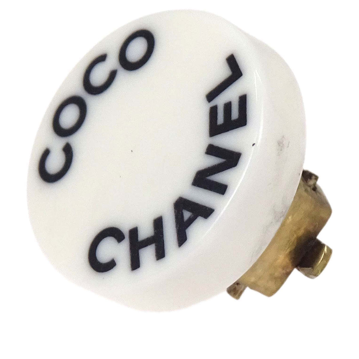 Chanel Button Clip - On Earrings Acrylic White 07P