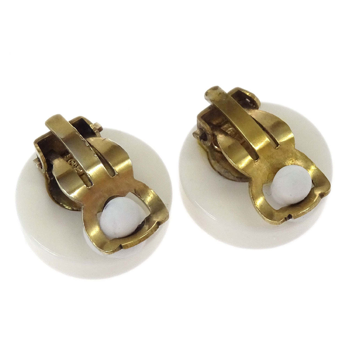 Chanel Button Clip - On Earrings Acrylic White 07P