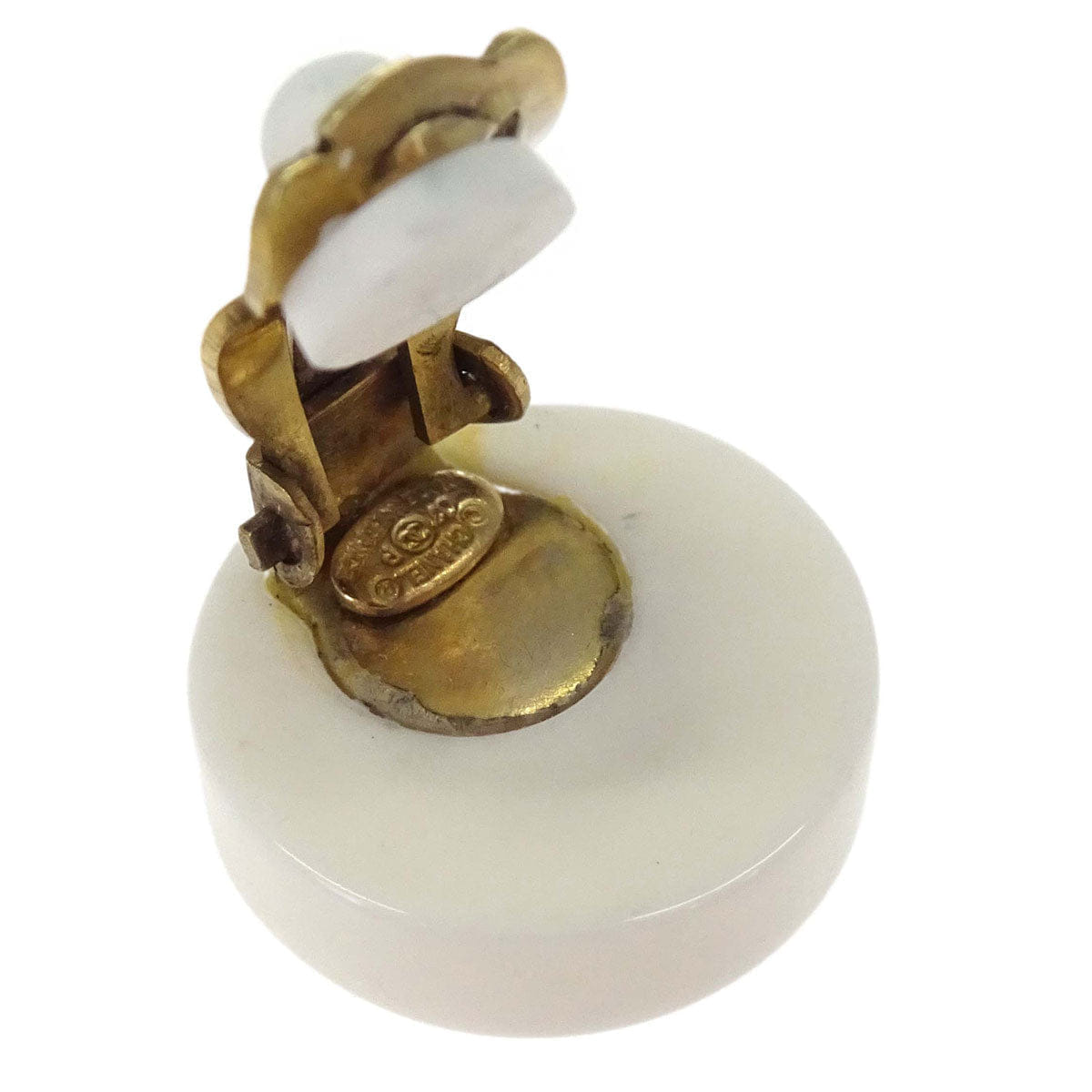 Chanel Button Clip - On Earrings Acrylic White 07P