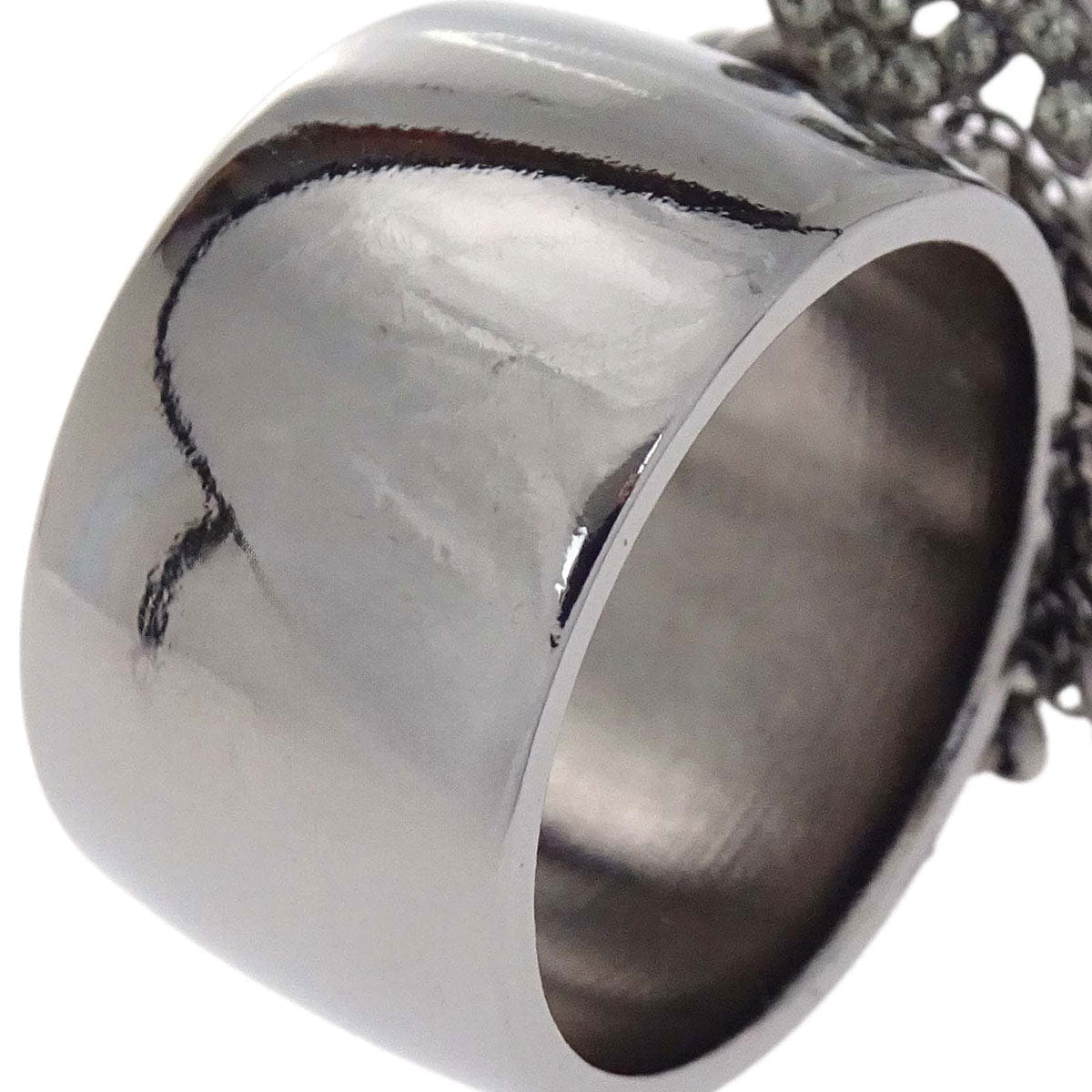 Chanel Ring Silver Rhinestone Costume Pearl Fringe #53 10A