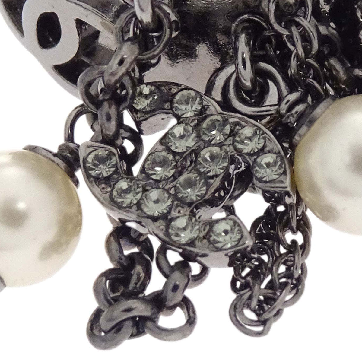 Chanel Ring Silver Rhinestone Costume Pearl Fringe #53 10A