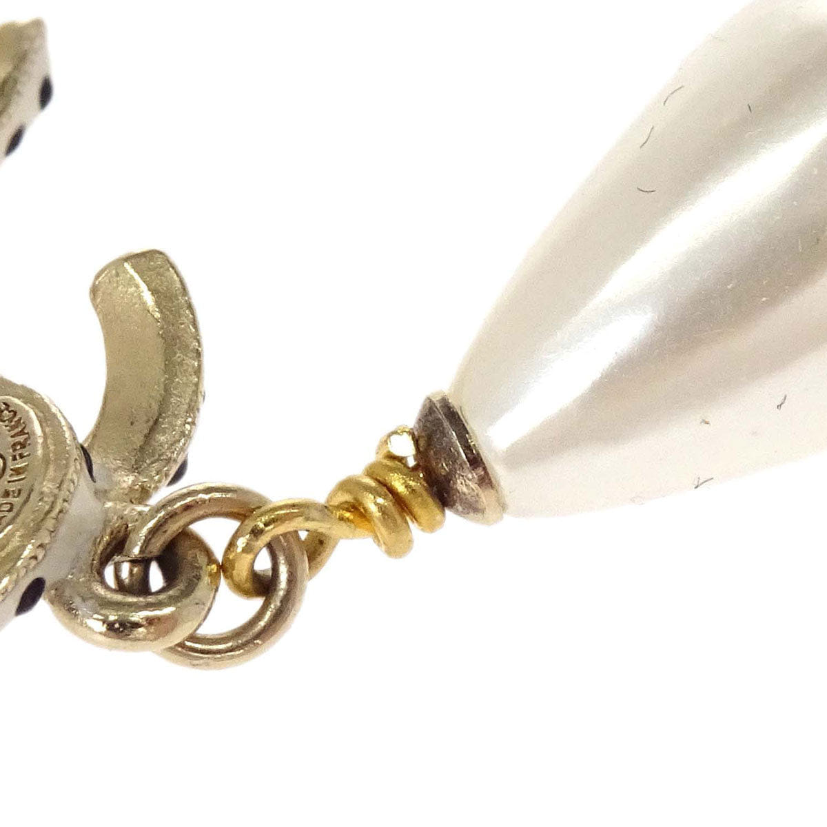 Chanel Dangle Pierced Earrings CC Costume Pearl Gold 16C