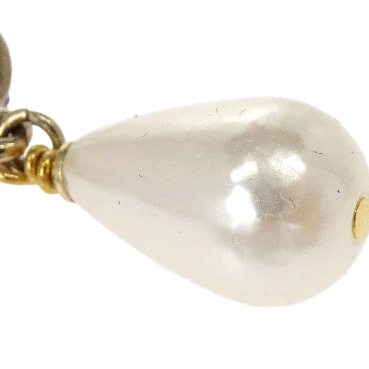 Chanel Dangle Pierced Earrings CC Costume Pearl Gold 16C