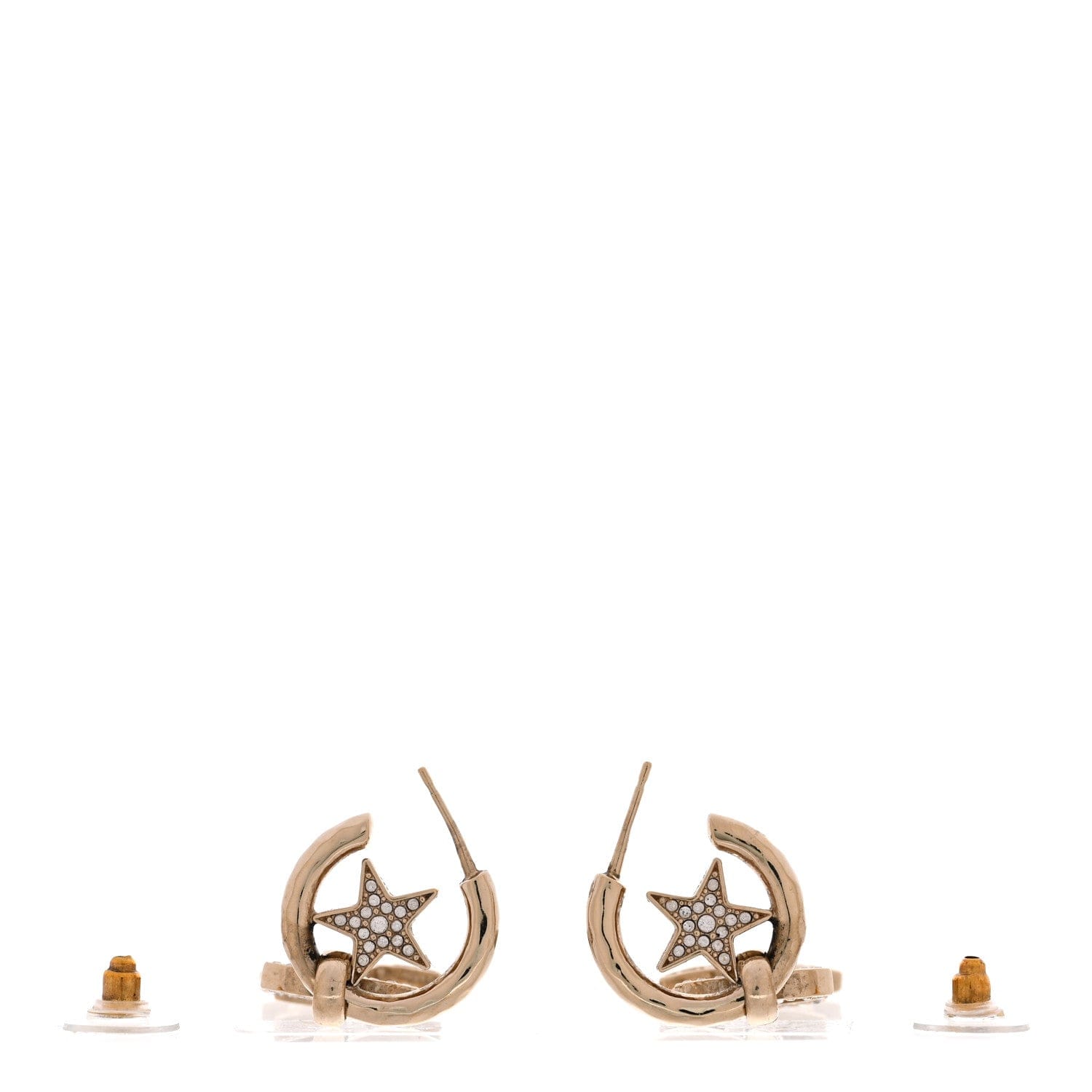 Chanel Crystal CC Star Long Drop Earrings Gold