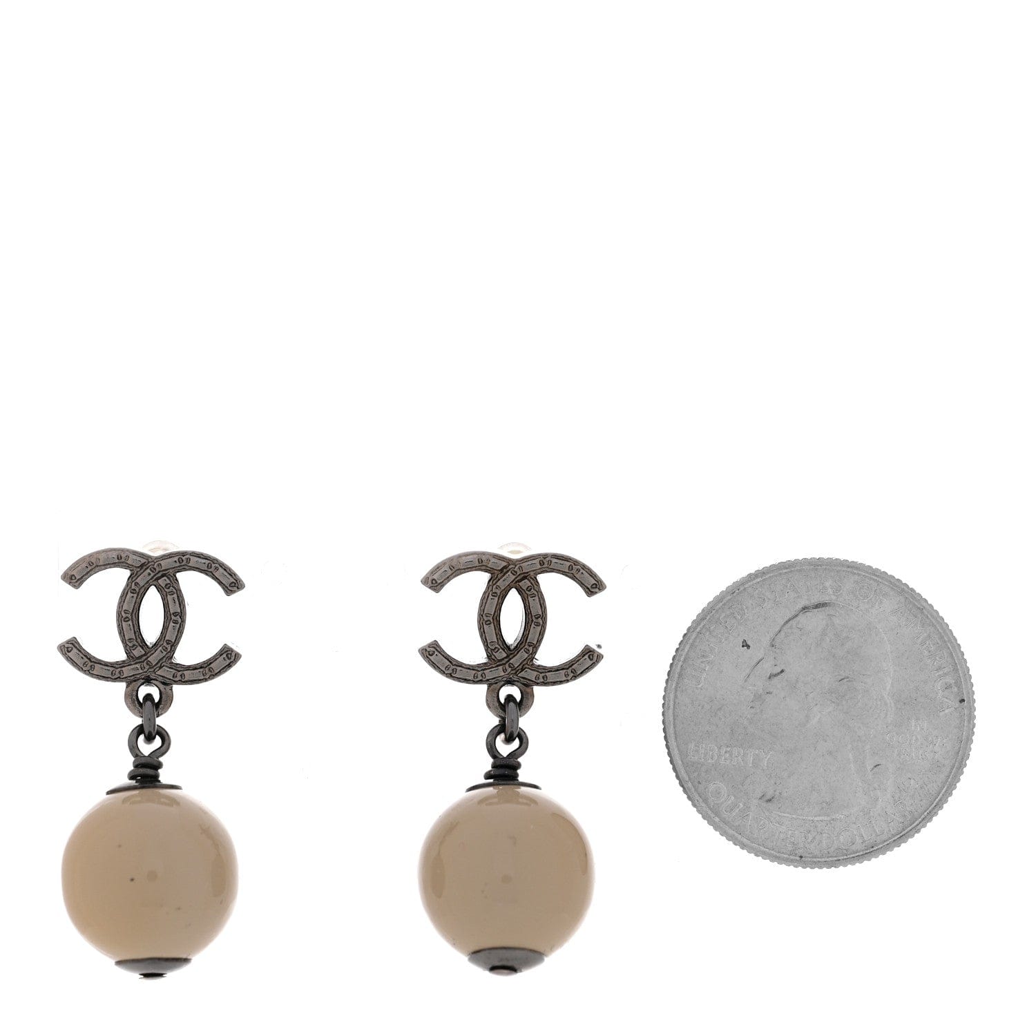 Chanel Crystal Bead CC Drop Earrings Ruthenium Grey