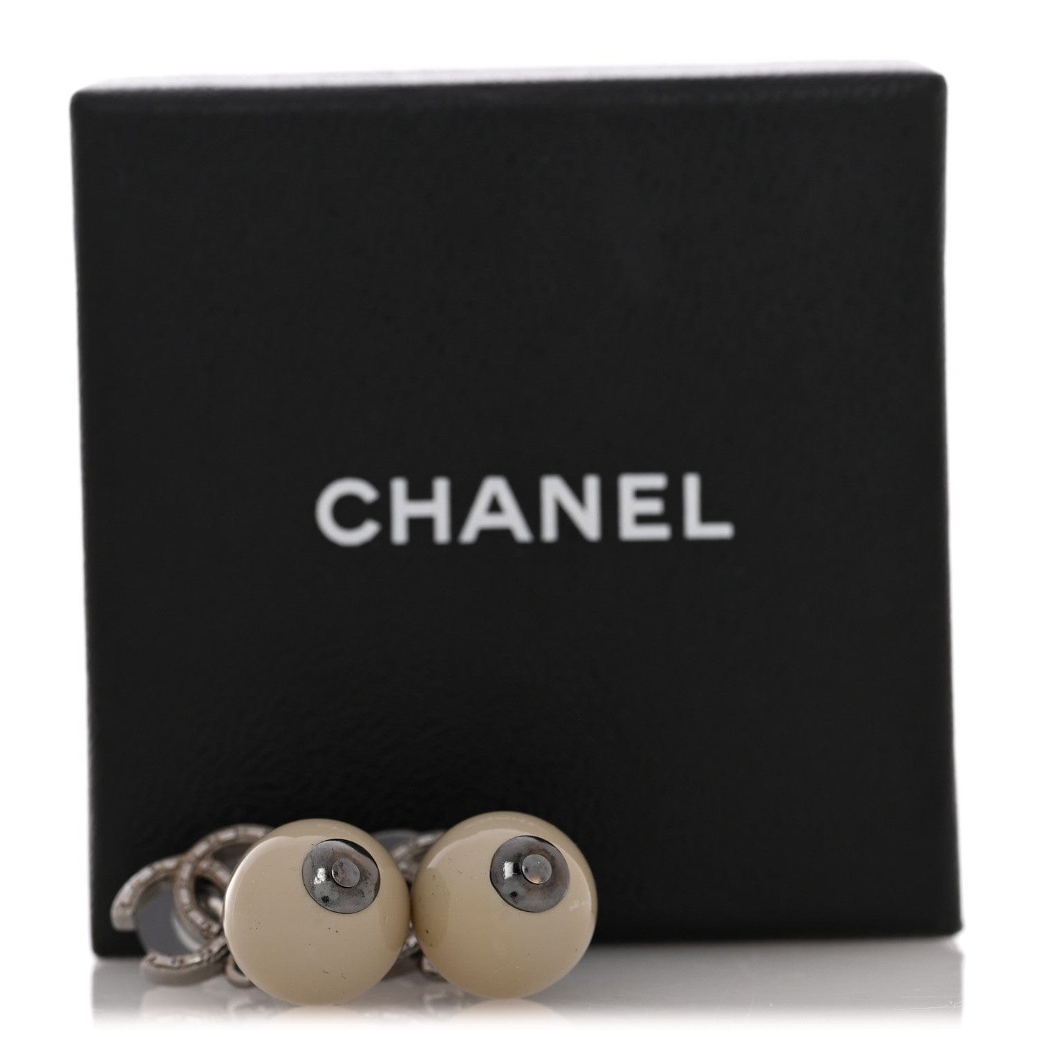 Chanel Crystal Bead CC Drop Earrings Ruthenium Grey