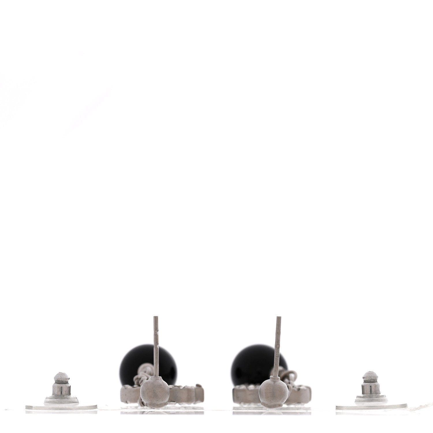 Chanel Crystal CC Bead Drop Earrings Silver Black
