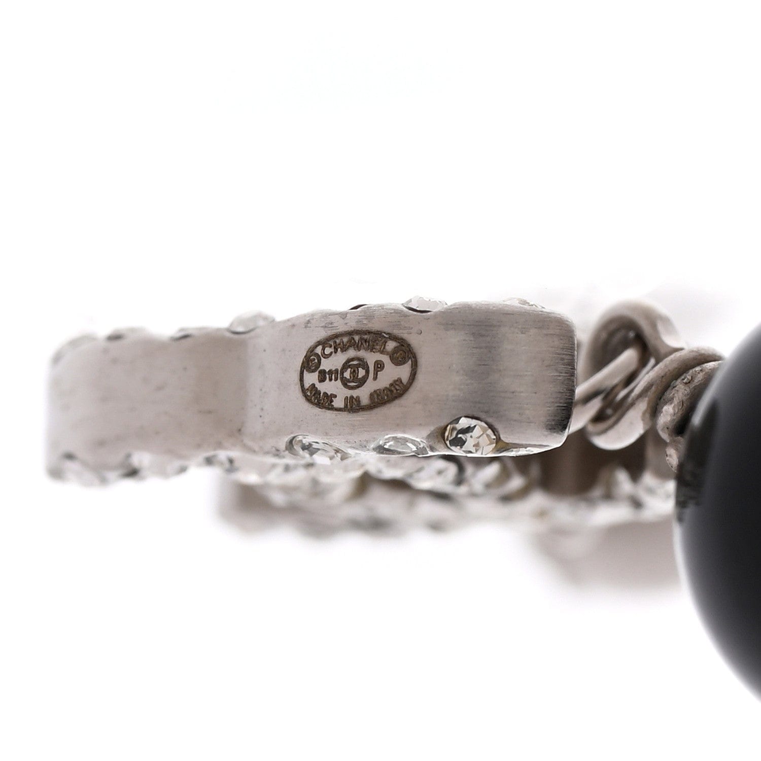 Chanel Crystal CC Bead Drop Earrings Silver Black