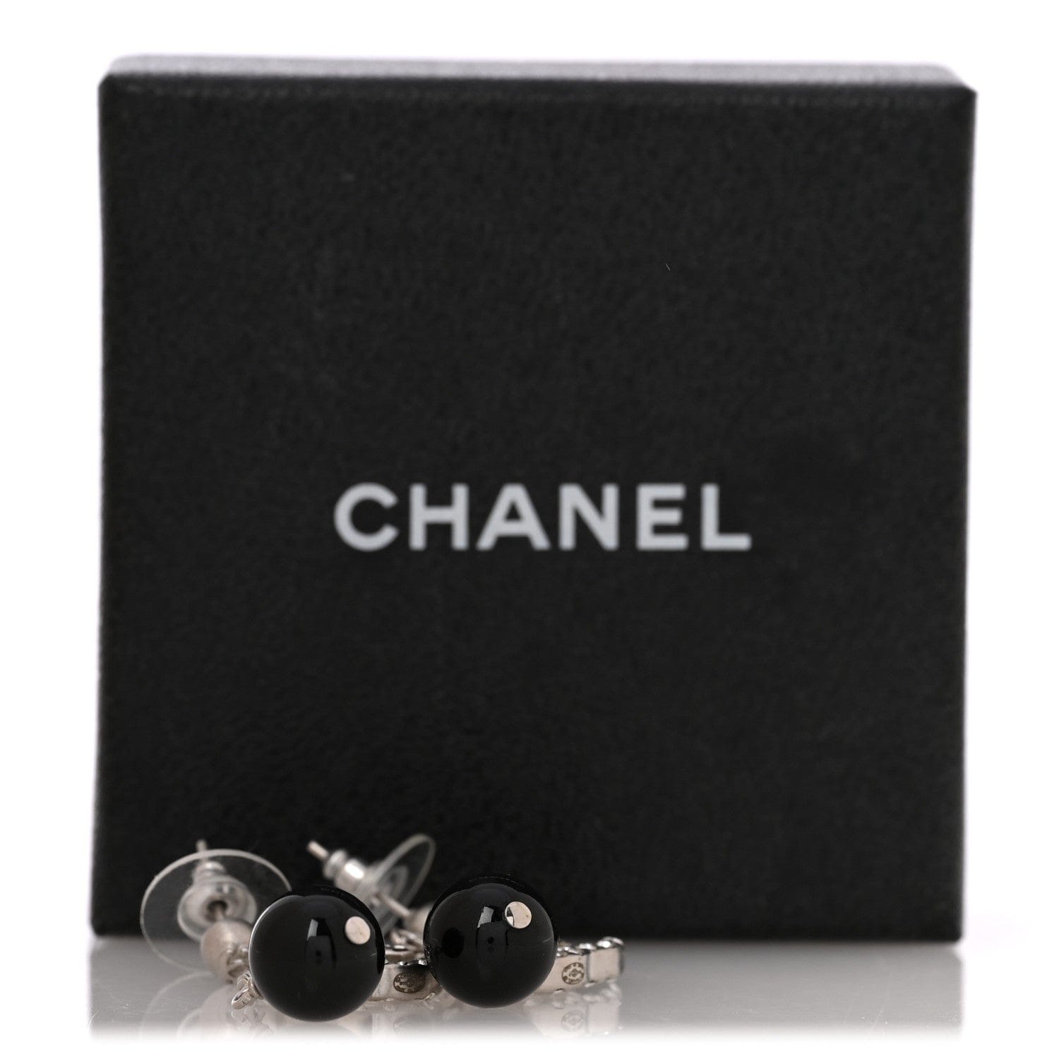 Chanel Crystal CC Bead Drop Earrings Silver Black