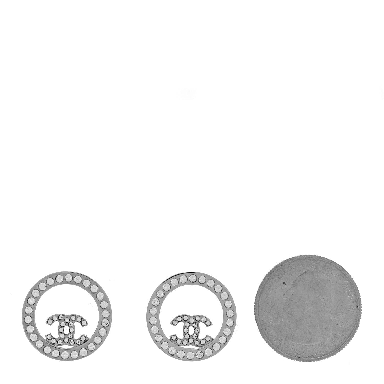 Chanel Crystal CC Round Earrings Silver