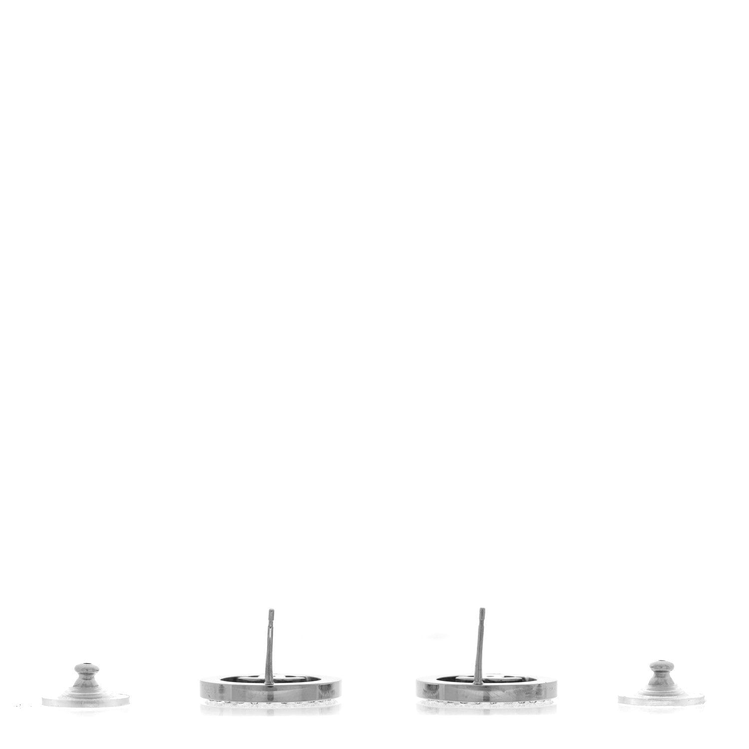 Chanel Crystal CC Round Earrings Silver