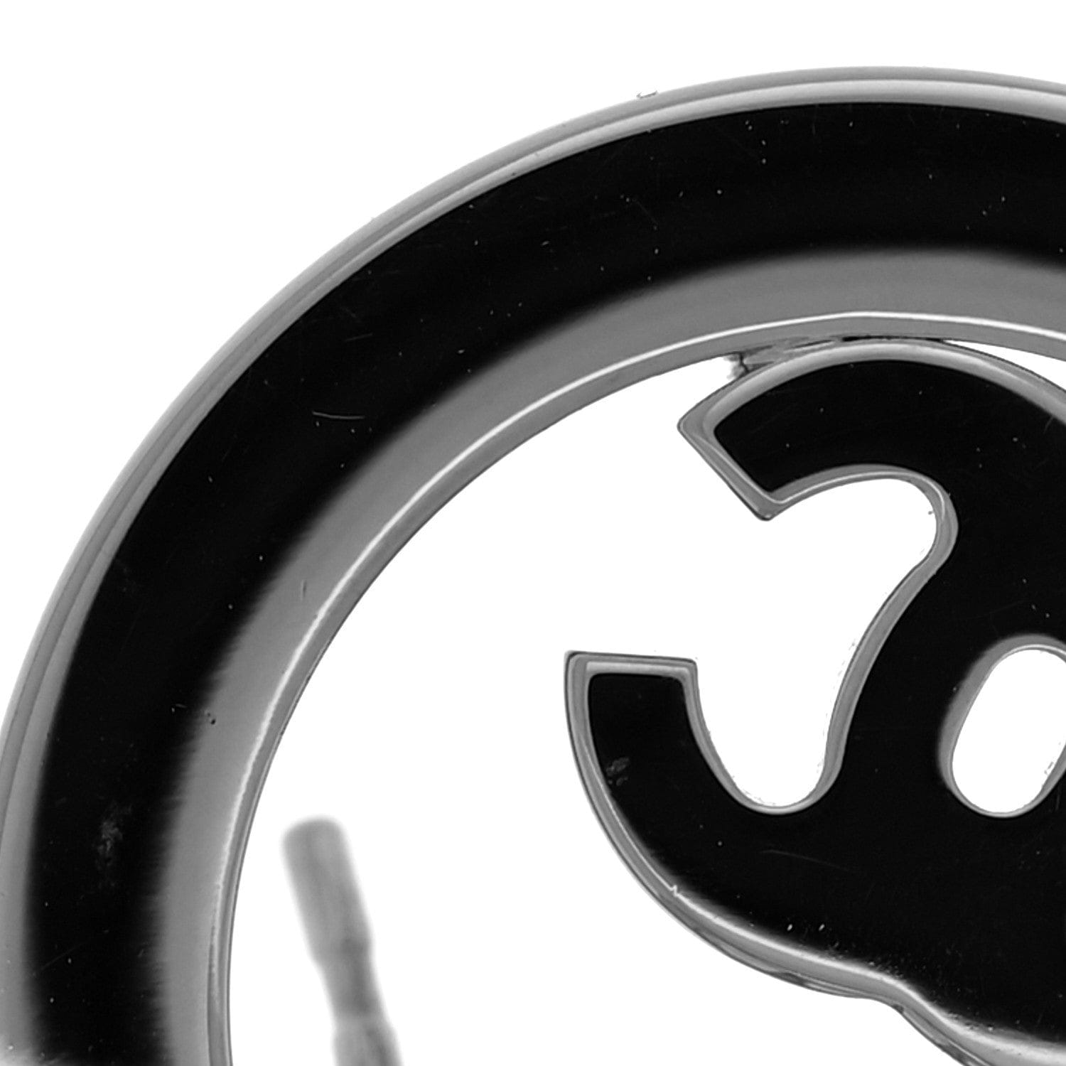 Chanel Crystal CC Round Earrings Silver
