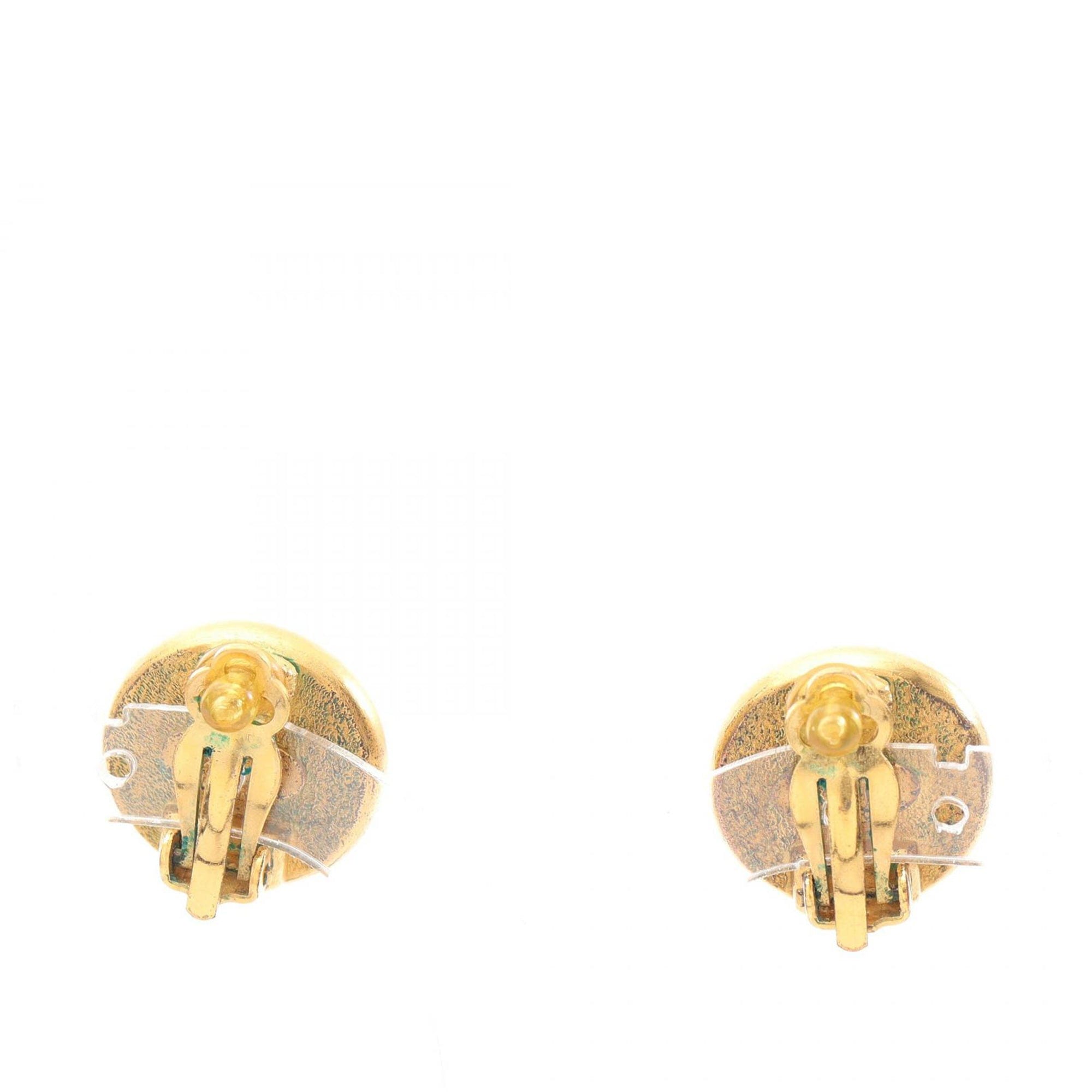 Chanel Gold Plated Faux Pearl Round Clip On Earrings