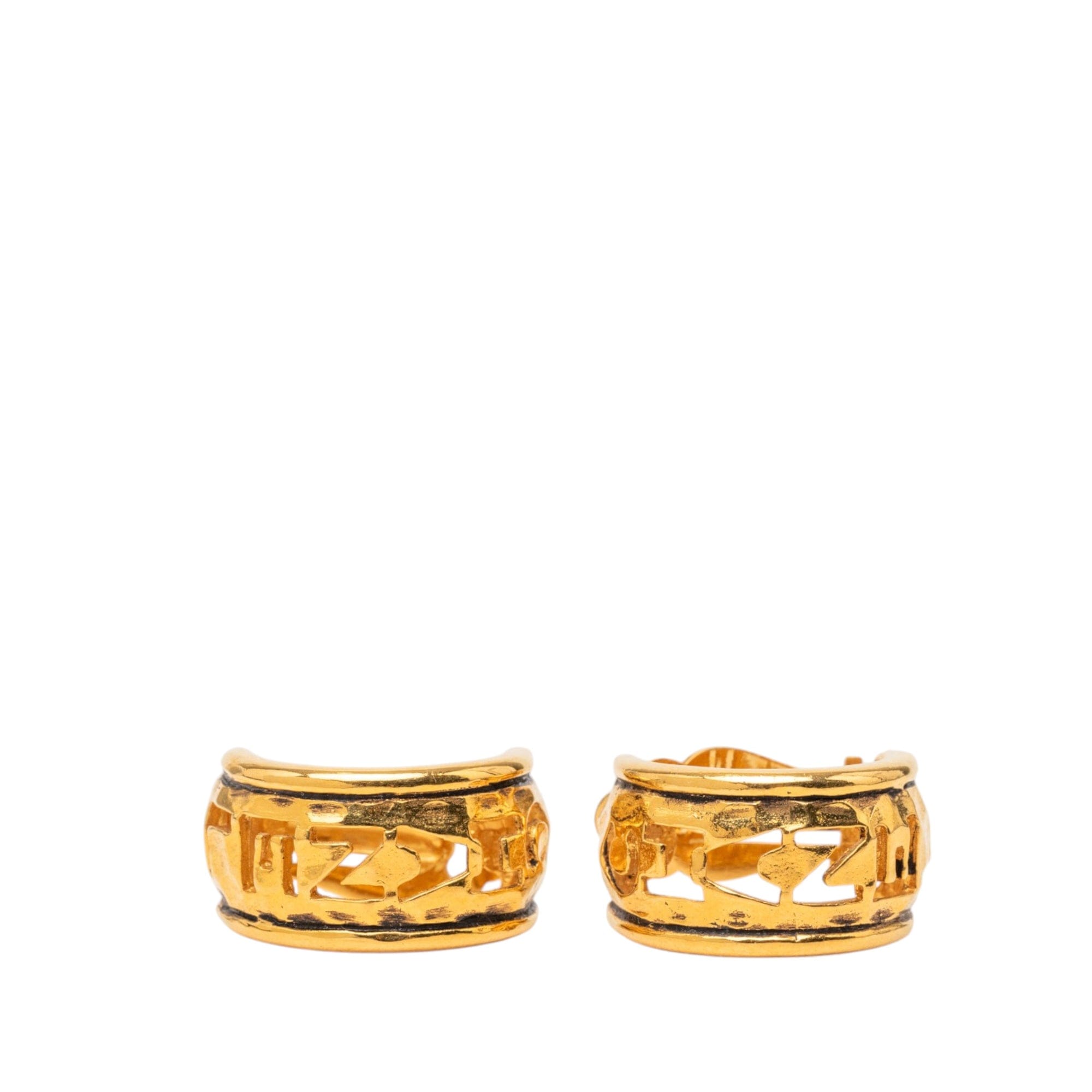Chanel Gold Plated Logo Hoop Clip On Earrings