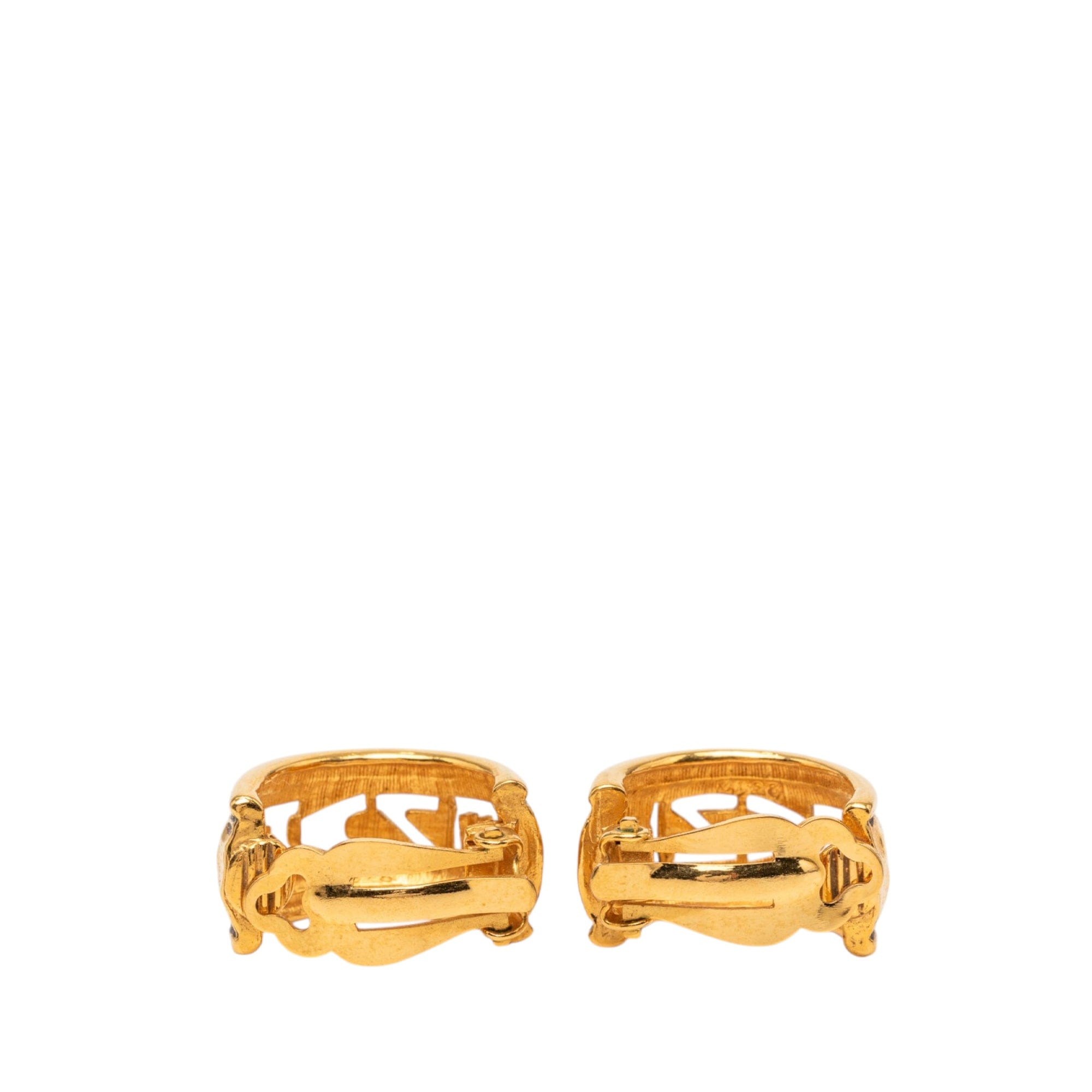Chanel Gold Plated Logo Hoop Clip On Earrings