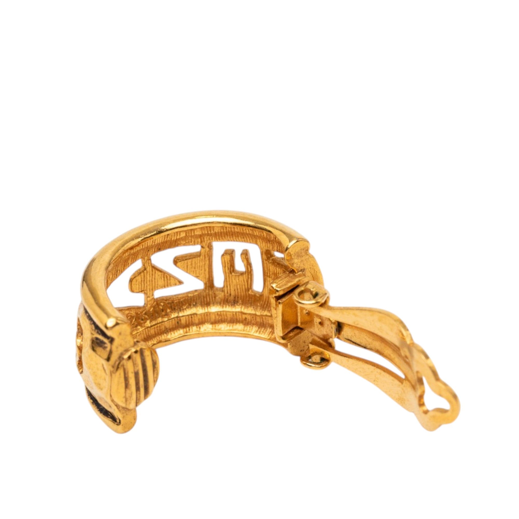 Chanel Gold Plated Logo Hoop Clip On Earrings