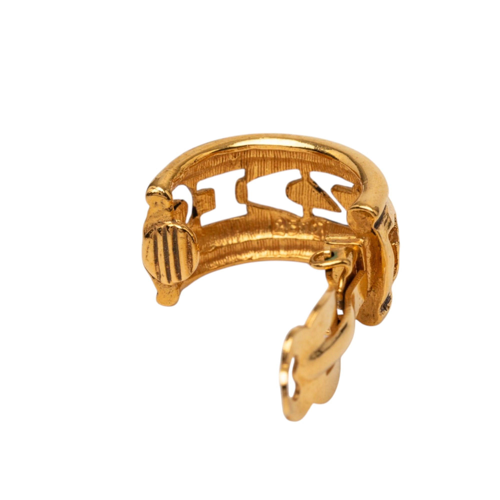 Chanel Gold Plated Logo Hoop Clip On Earrings