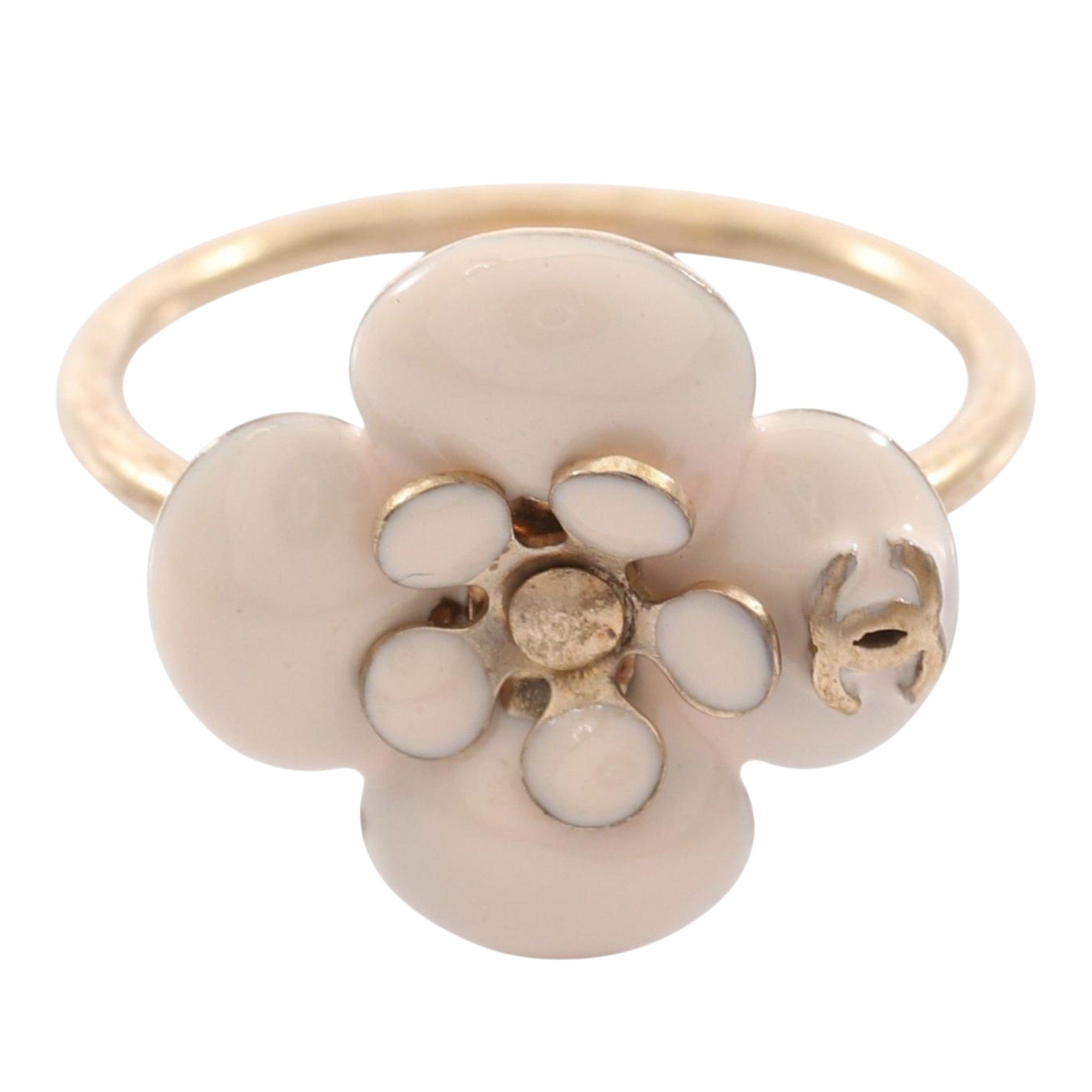 Chanel CC Gold Plated and Enamel Flower Ring