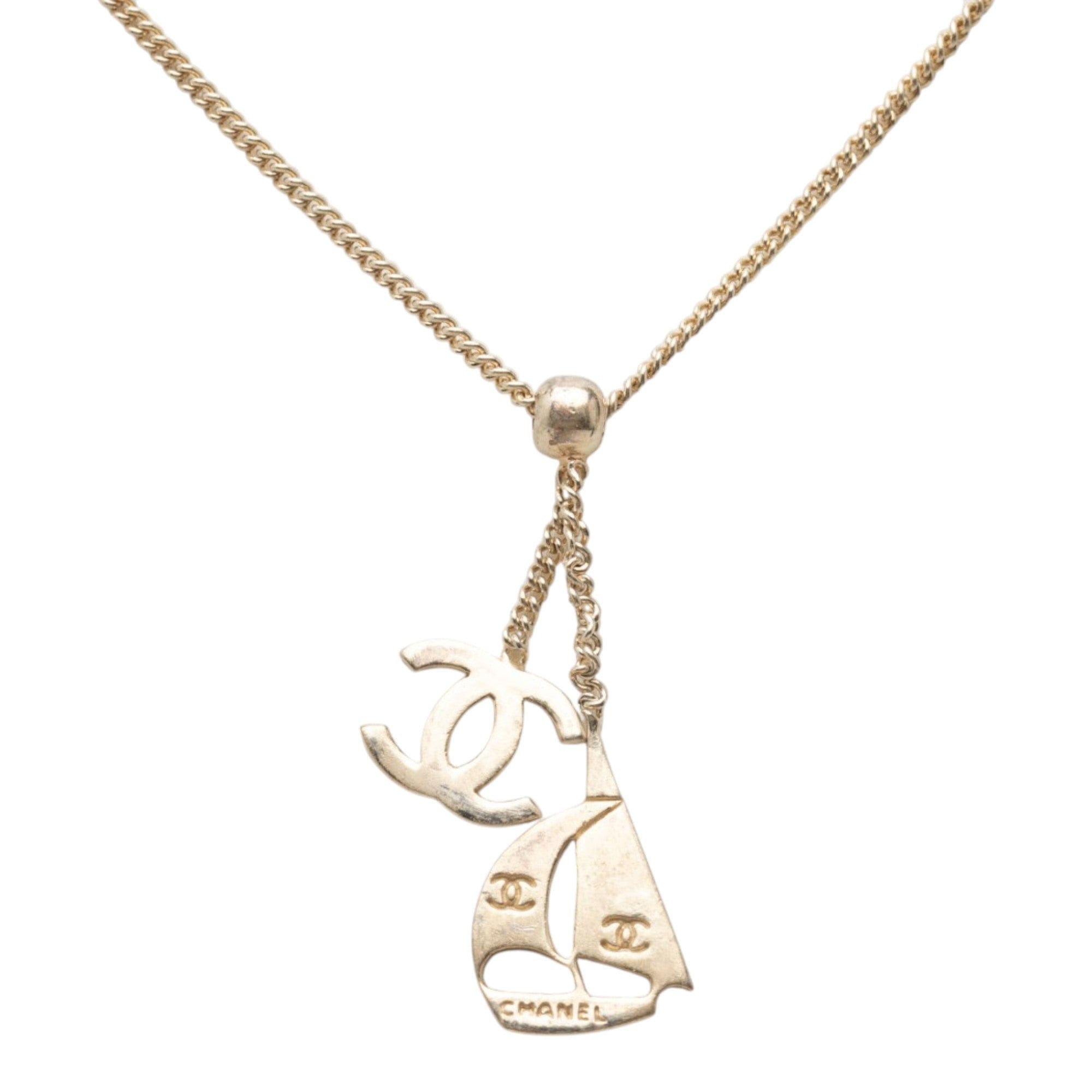 Chanel CC Gold Plated Sailboat Pendant Necklace
