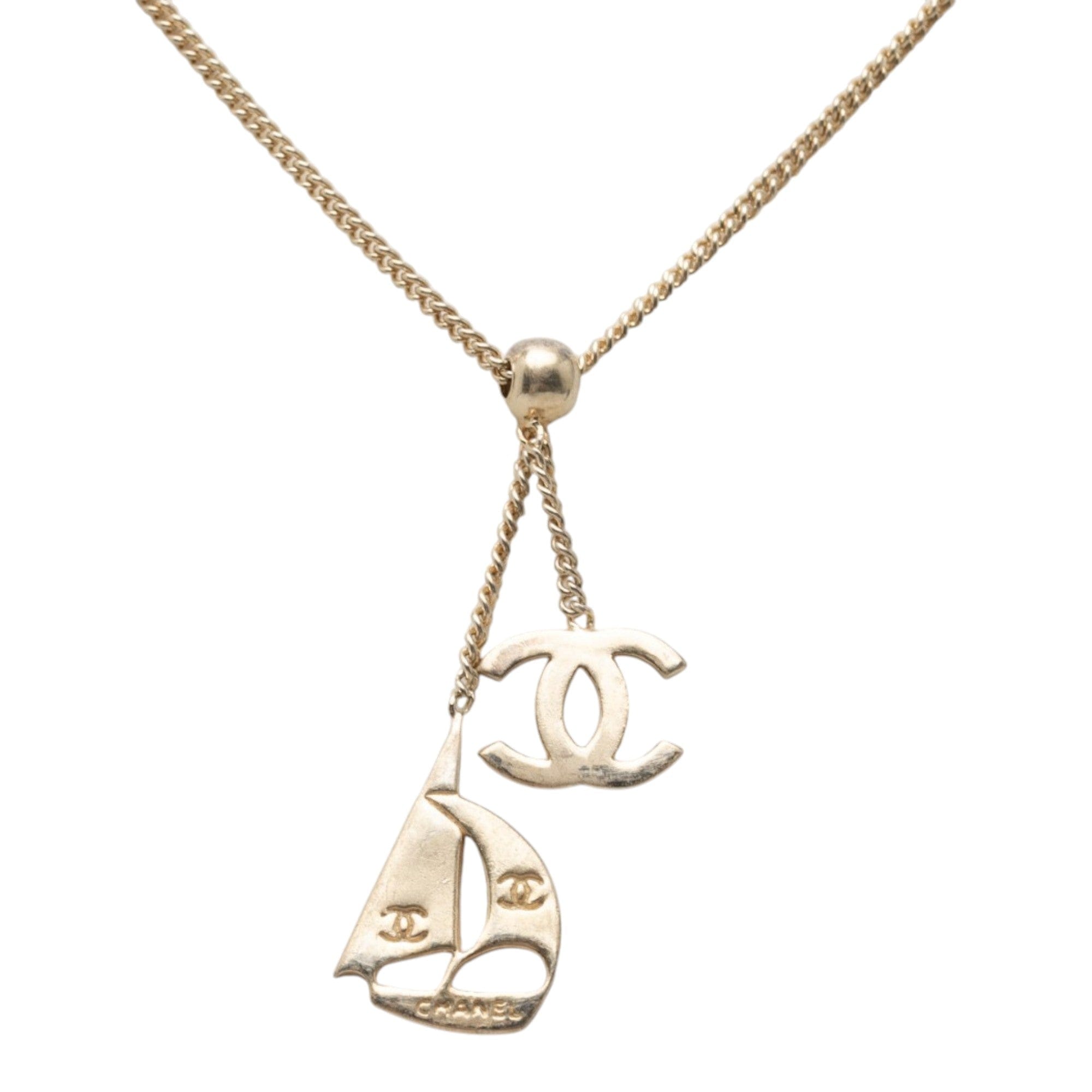 Chanel CC Gold Plated Sailboat Pendant Necklace
