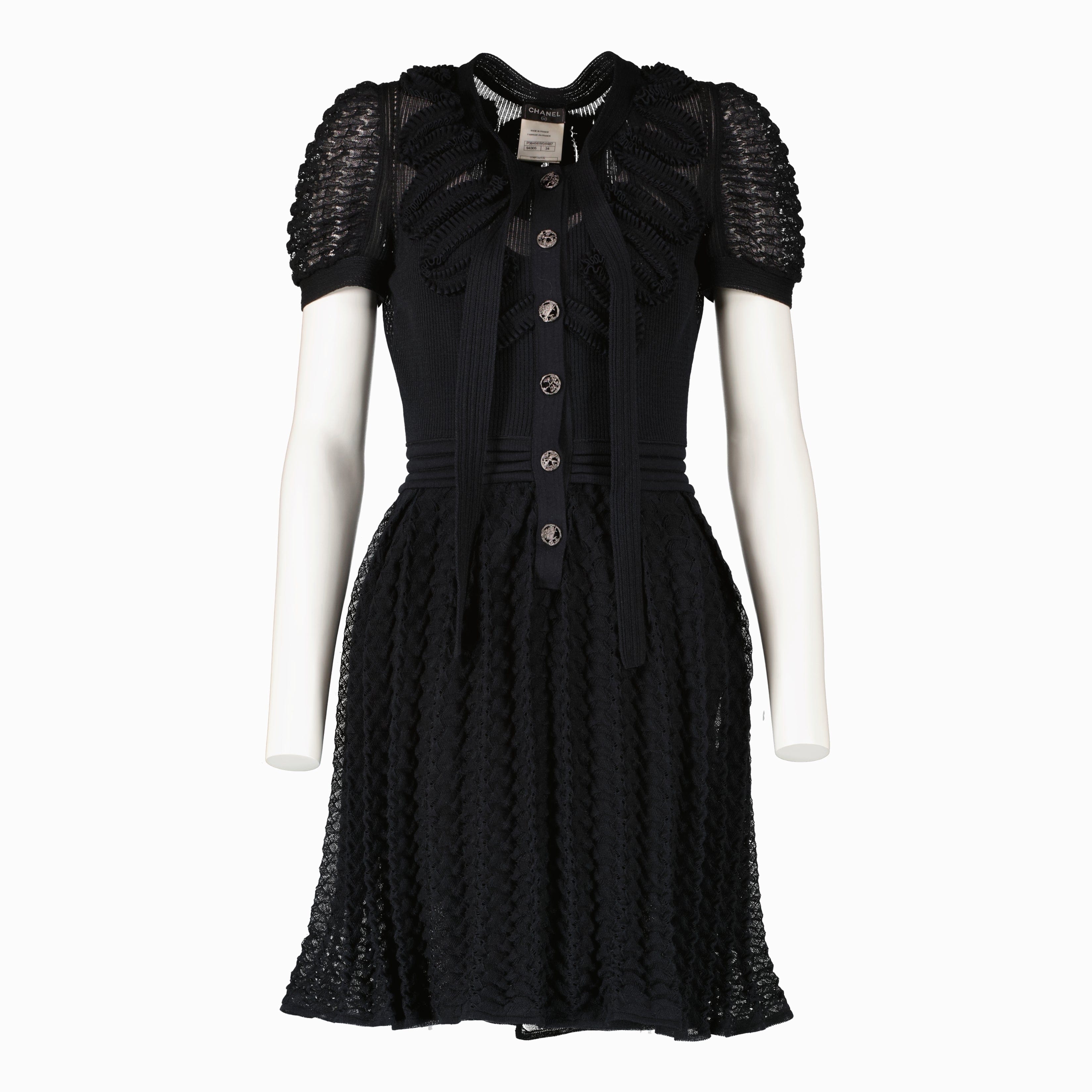 Chanel Black Ribbon Tie 10S Knit Dress - Size 34