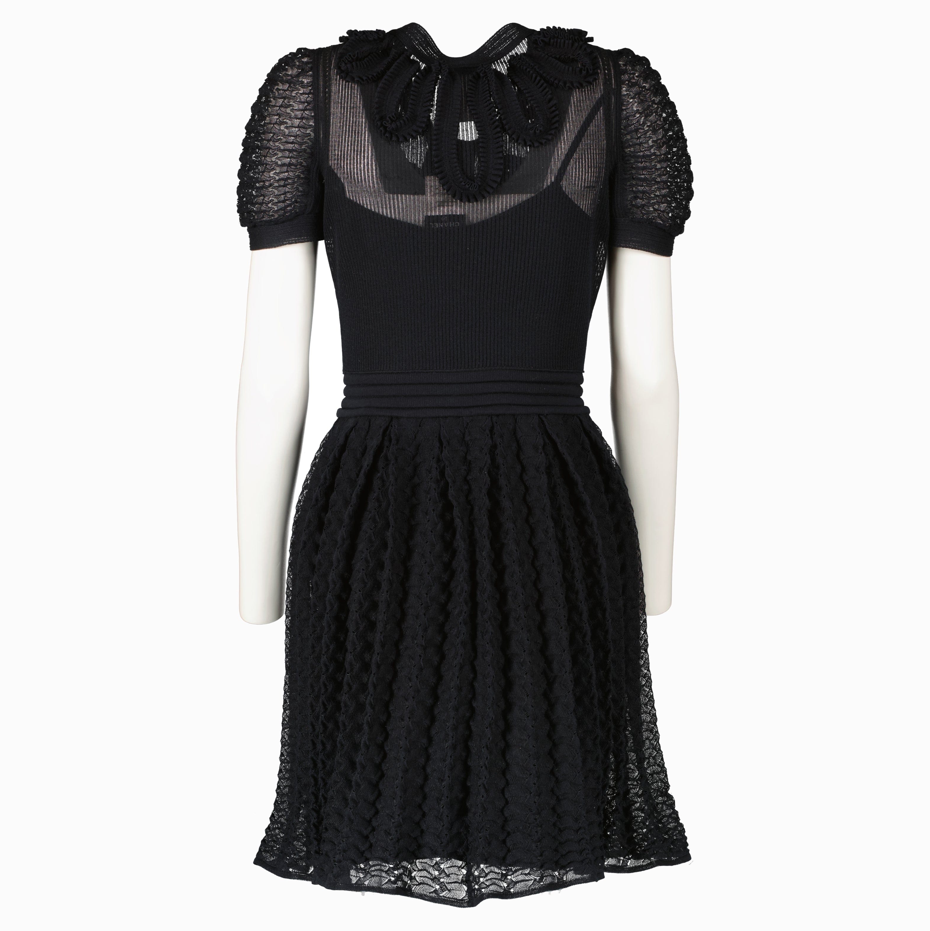 Chanel Black Ribbon Tie 10S Knit Dress - Size 34