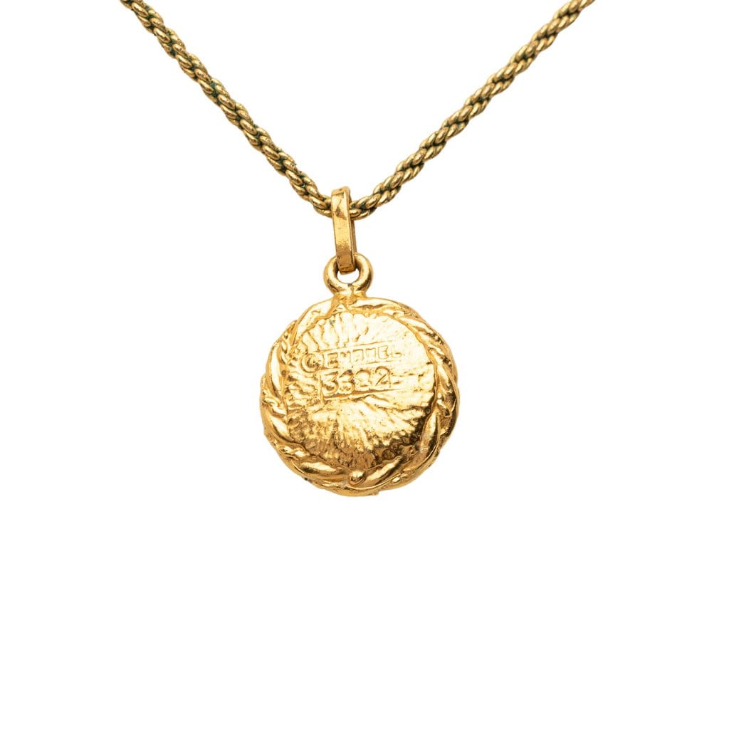 Chanel Gold Plated Faux Pearl Round Pendant Necklace