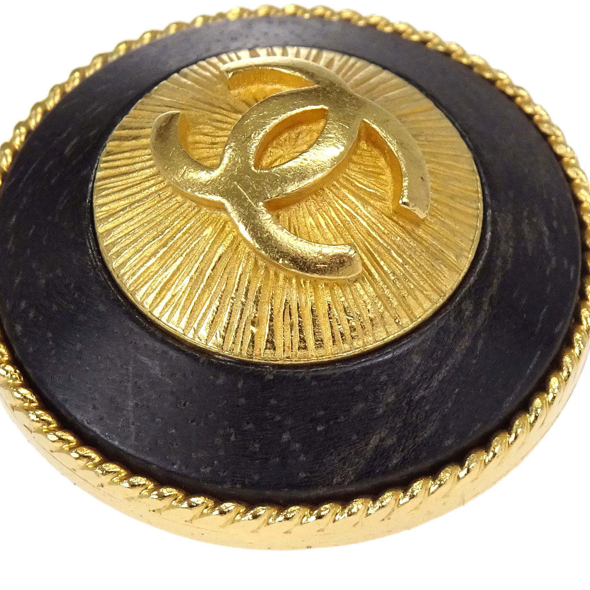 Chanel Button Clip - On Earrings Gold Black 93A
