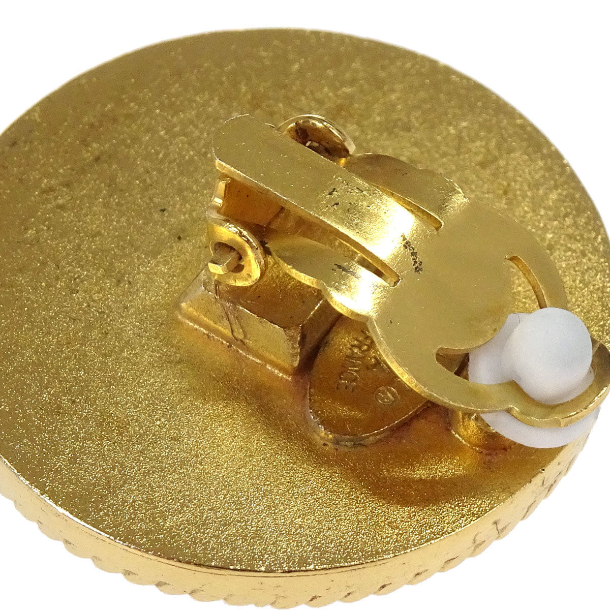 Chanel Button Clip - On Earrings Gold Black 93A