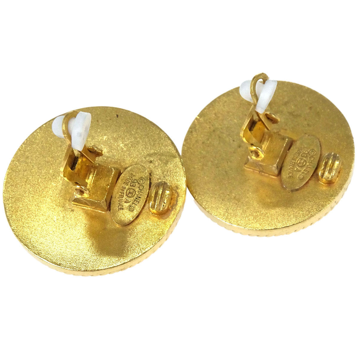 Chanel Button Clip - On Earrings Gold Black 93A