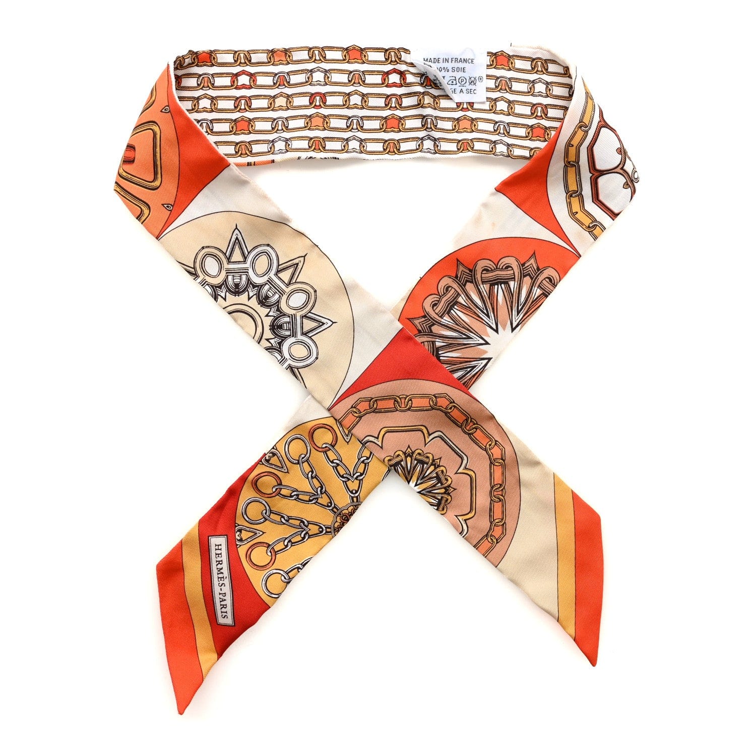 Hermes Silk Effet Kaleidoscope Twilly Orange Blanc Vermillon
